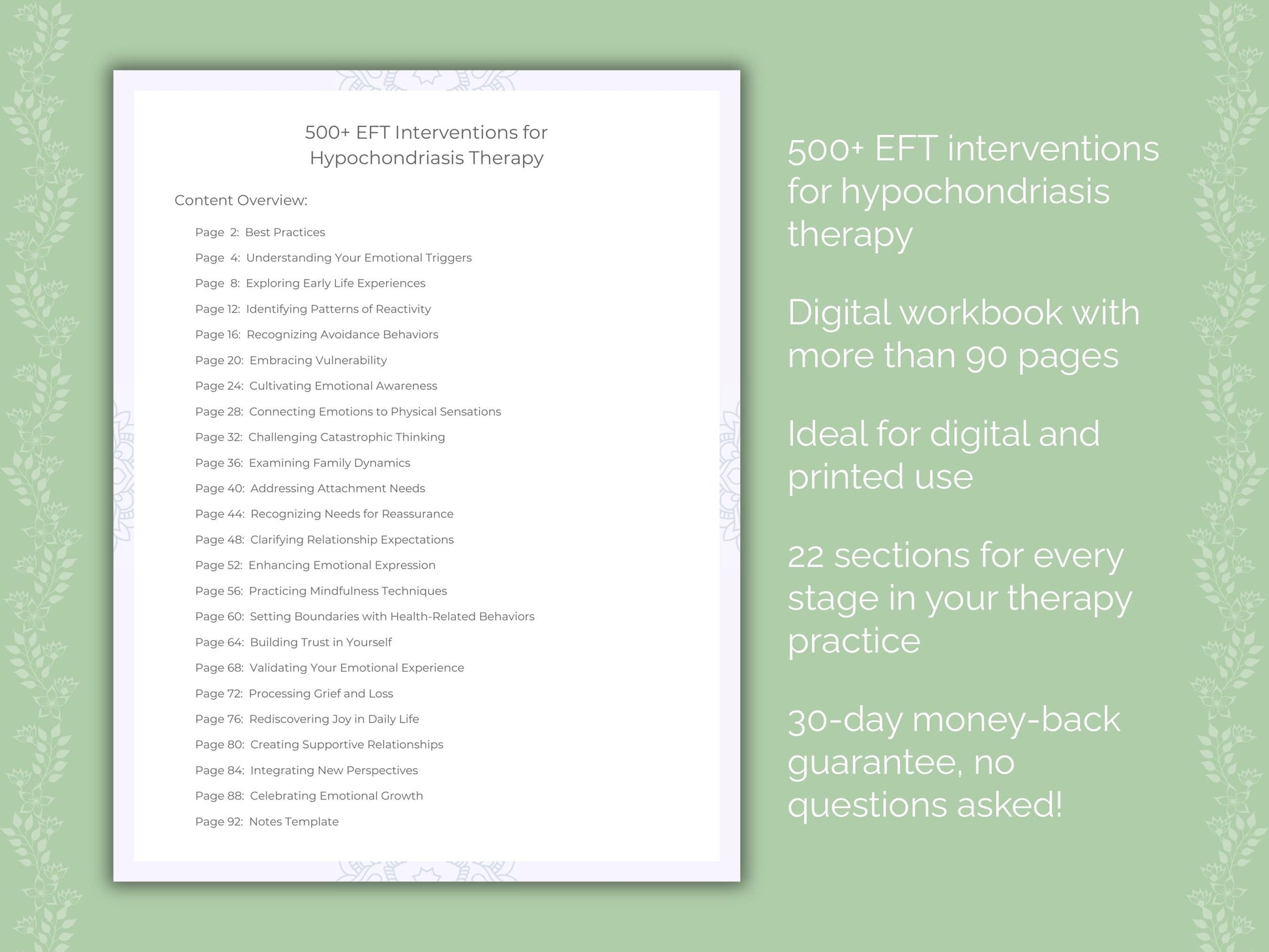Hypochondriasis Emotionally Focused Therapy (EFT) Therapist Worksheets