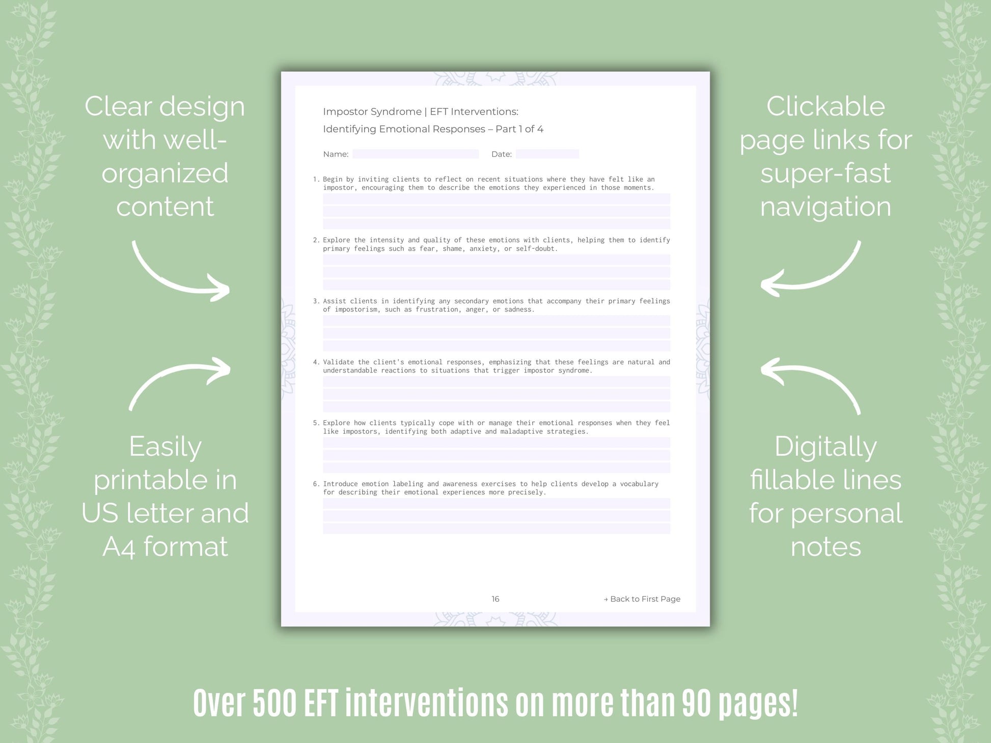 Impostor Syndrome Emotionally Focused Therapy (EFT) Counseling Templates