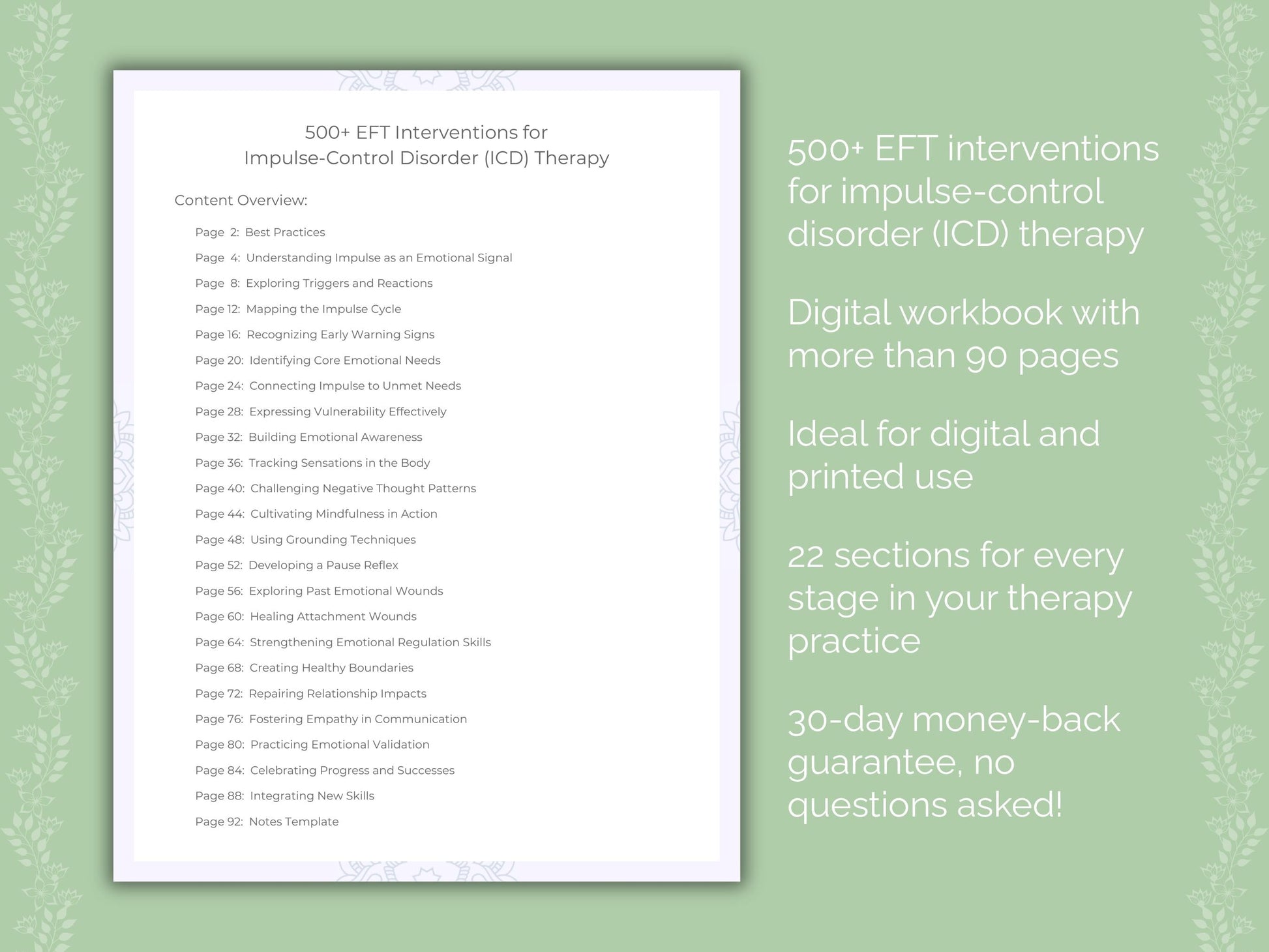 Impulse-Control Disorder (ICD) Emotionally Focused Therapy (EFT) Therapist Worksheets