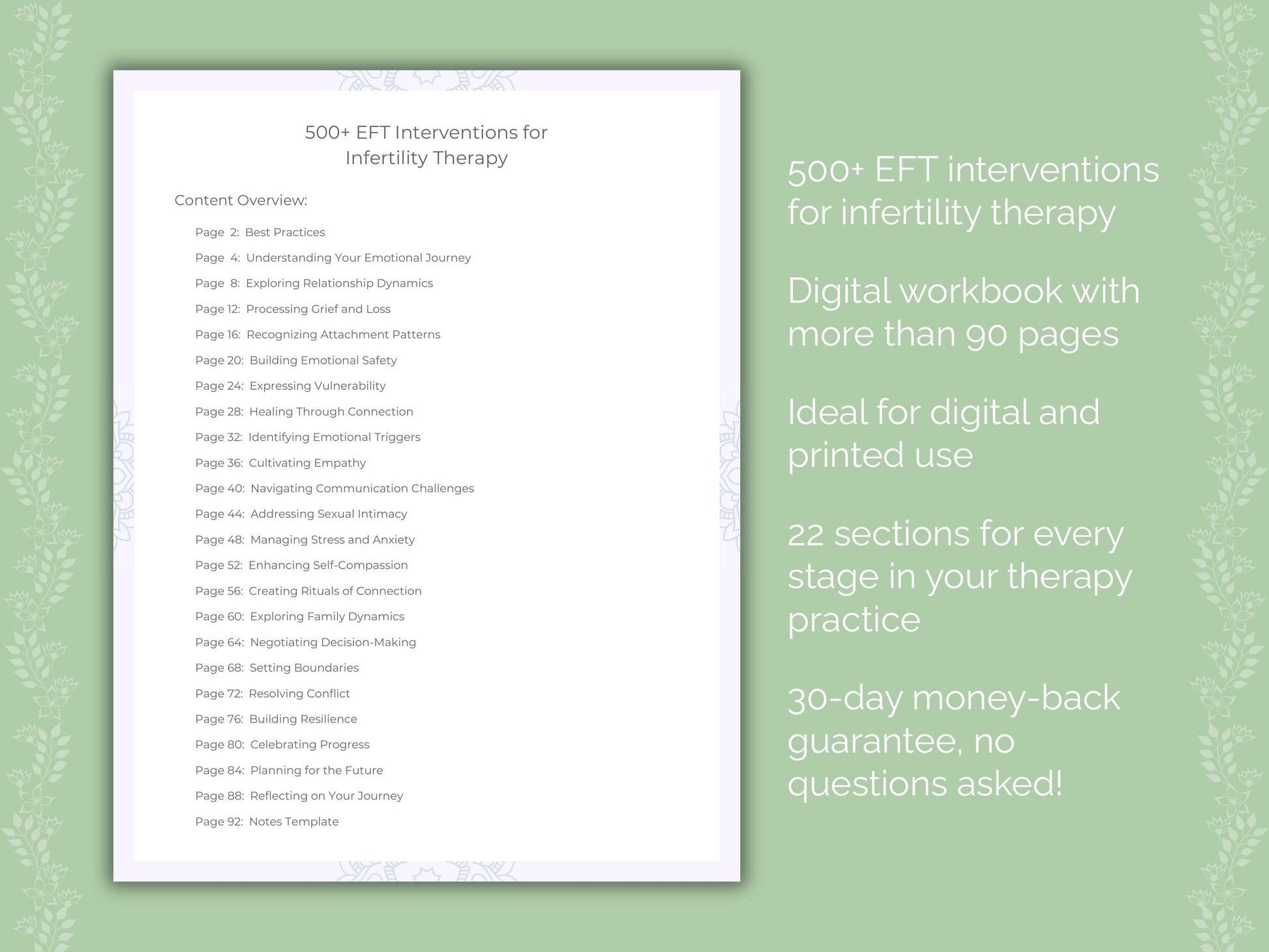 Infertility Emotionally Focused Therapy (EFT) Therapist Worksheets