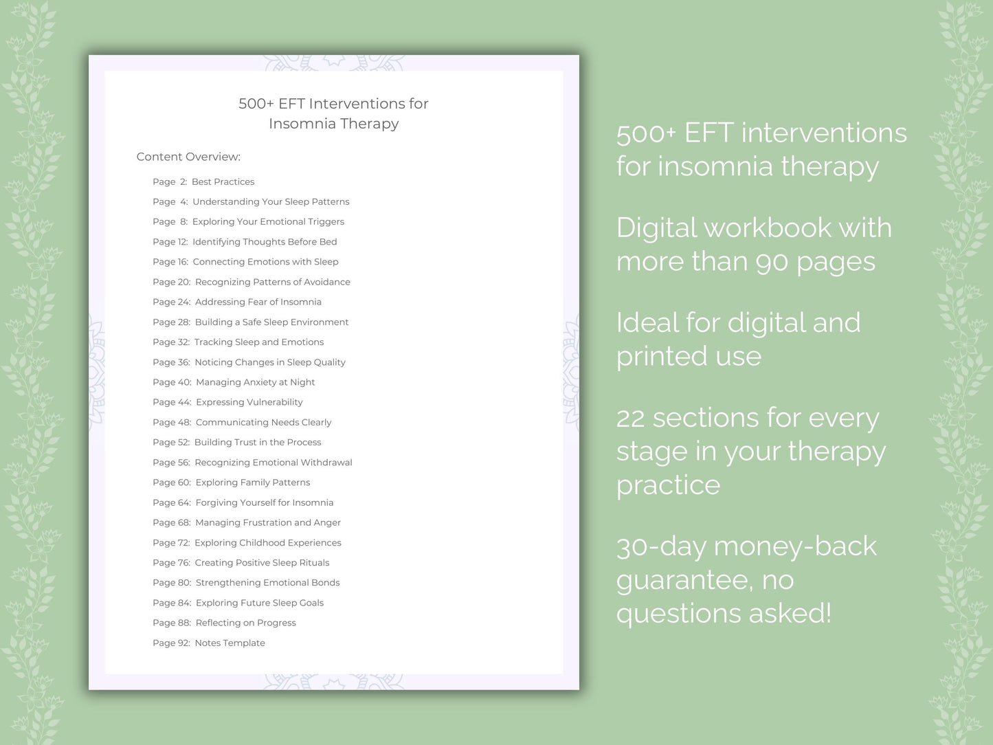Insomnia Emotionally Focused Therapy (EFT) Therapist Worksheets