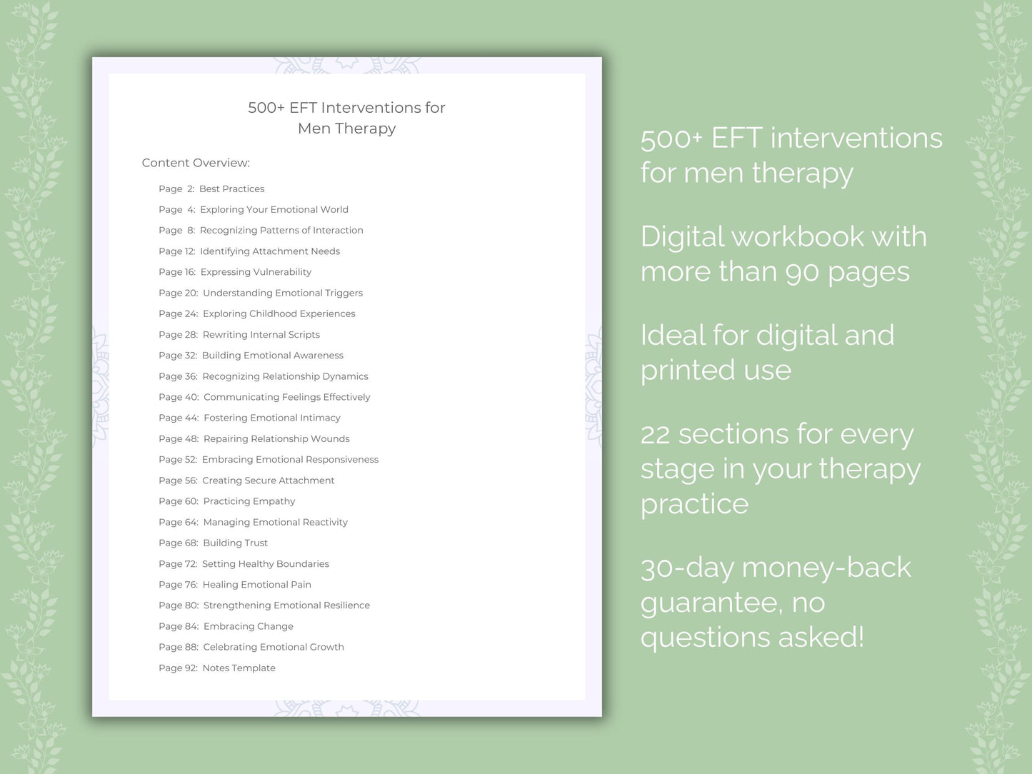 Men Emotionally Focused Therapy (EFT) Therapist Worksheets