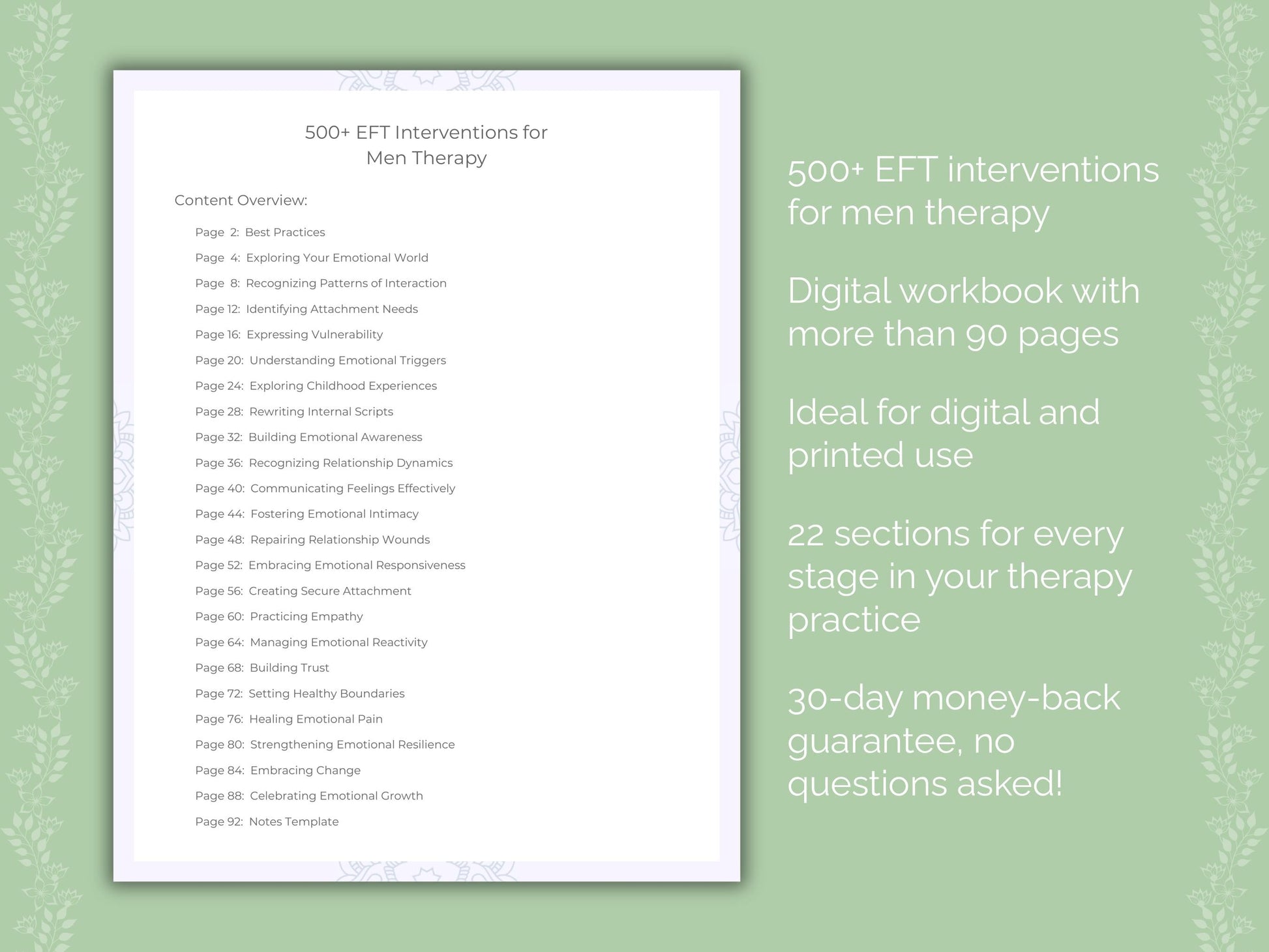 Men Emotionally Focused Therapy (EFT) Therapist Worksheets