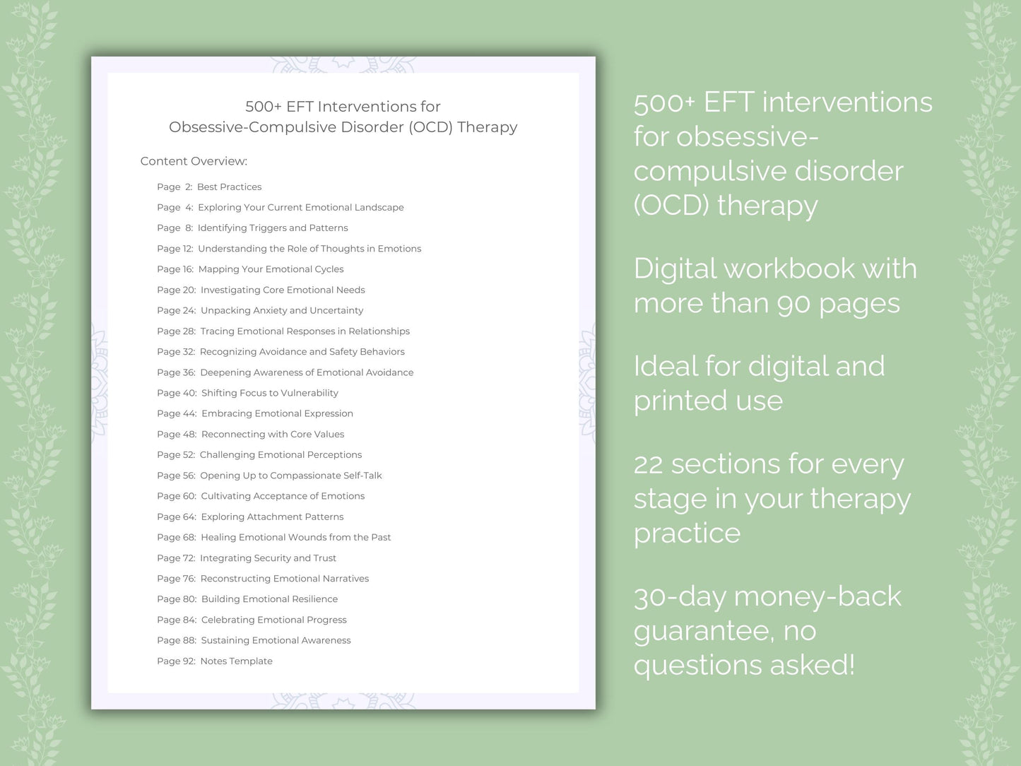 Obsessive-Compulsive Disorder (OCD) Emotionally Focused Therapy (EFT) Therapist Worksheets