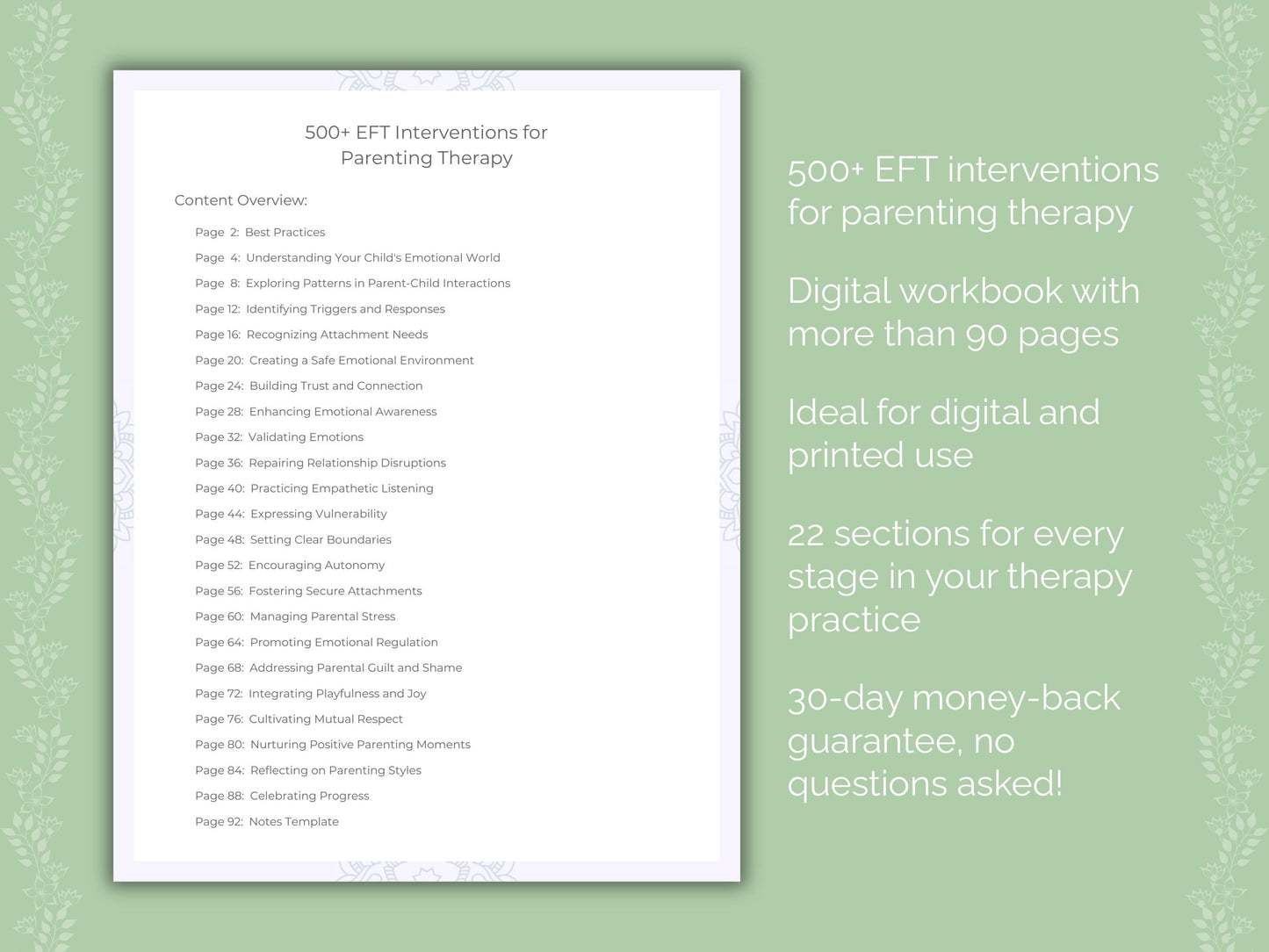 Parenting Emotionally Focused Therapy (EFT) Therapist Worksheets