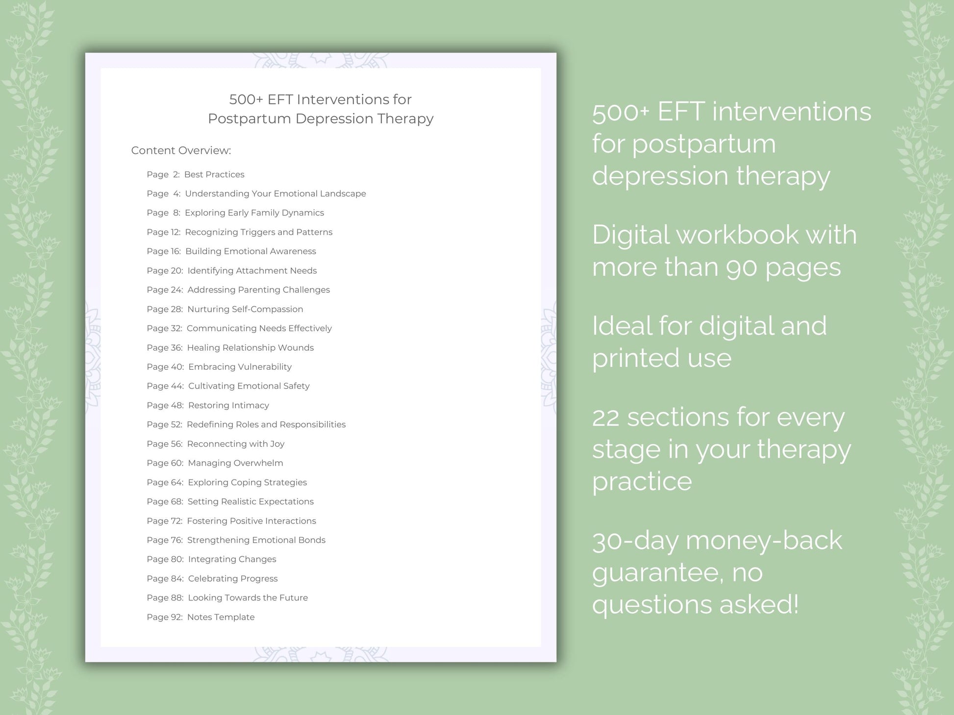 Postpartum Depression Emotionally Focused Therapy (EFT) Therapist Worksheets