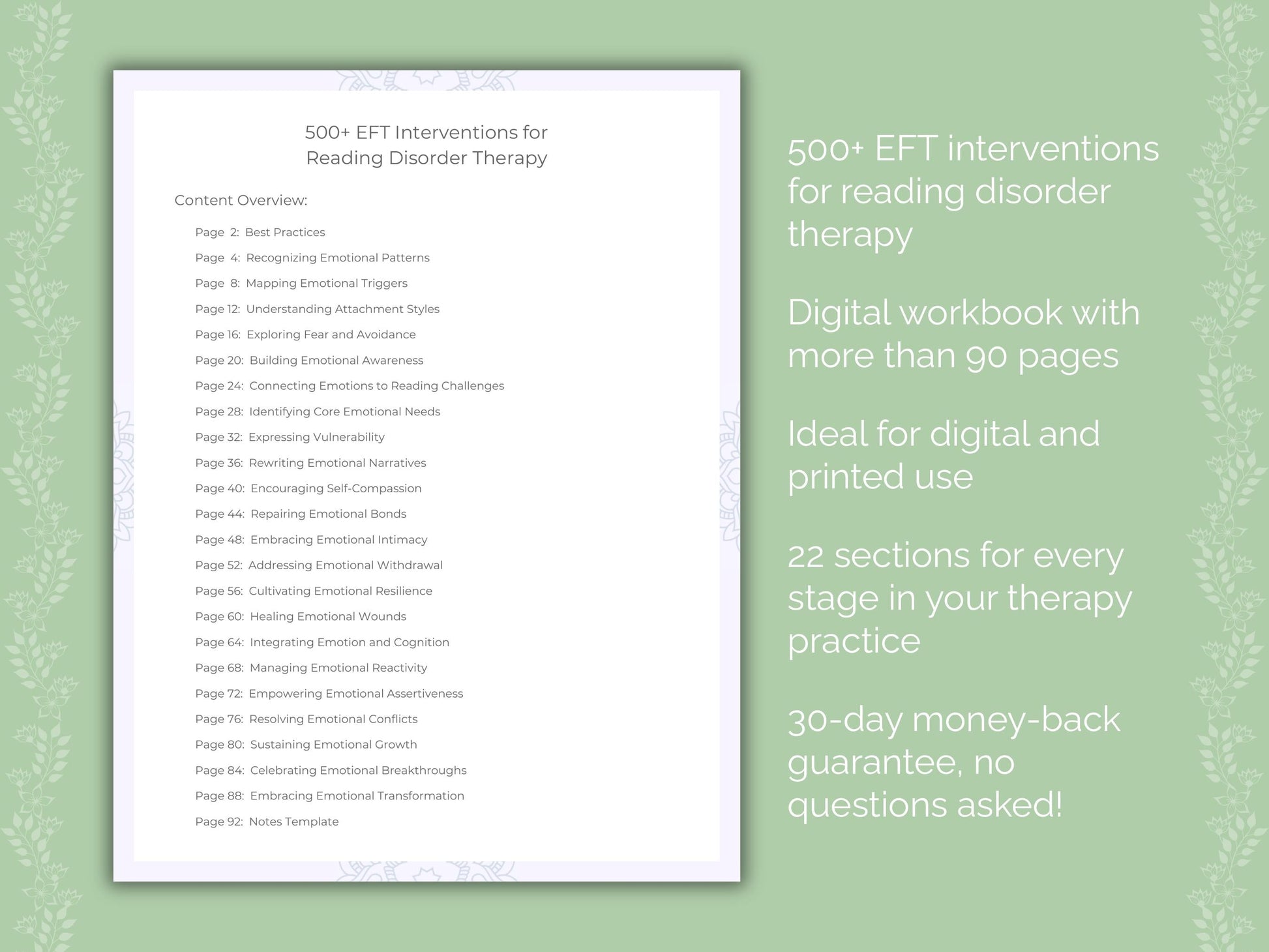 Reading Disorder Emotionally Focused Therapy (EFT) Therapist Worksheets