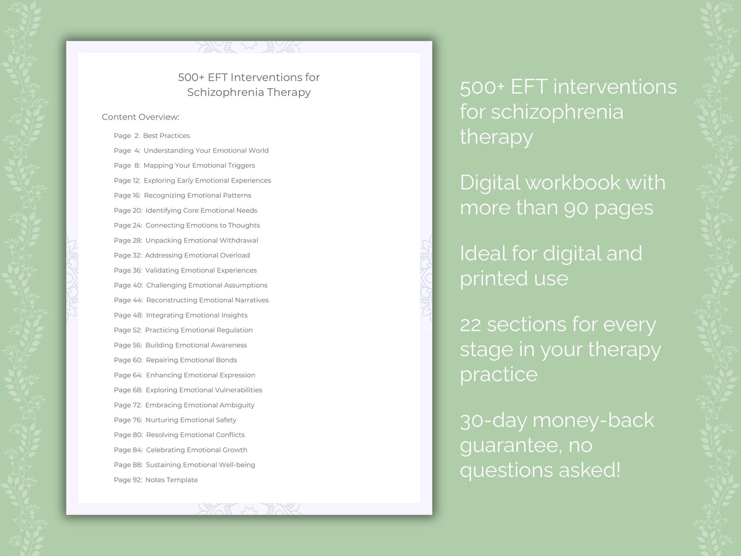 Schizophrenia Emotionally Focused Therapy (EFT) Therapist Worksheets