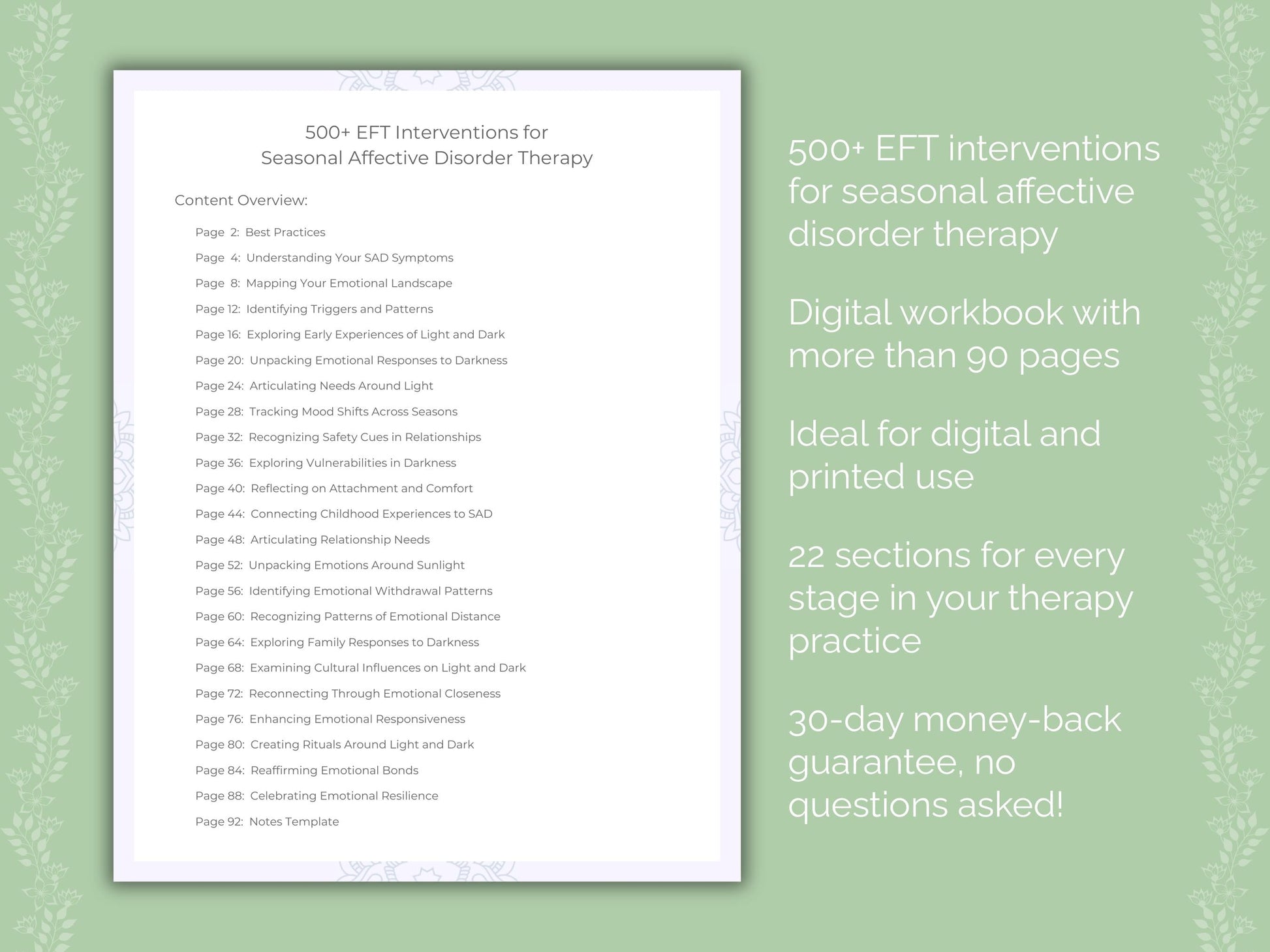 Seasonal Affective Disorder Emotionally Focused Therapy (EFT) Therapist Worksheets