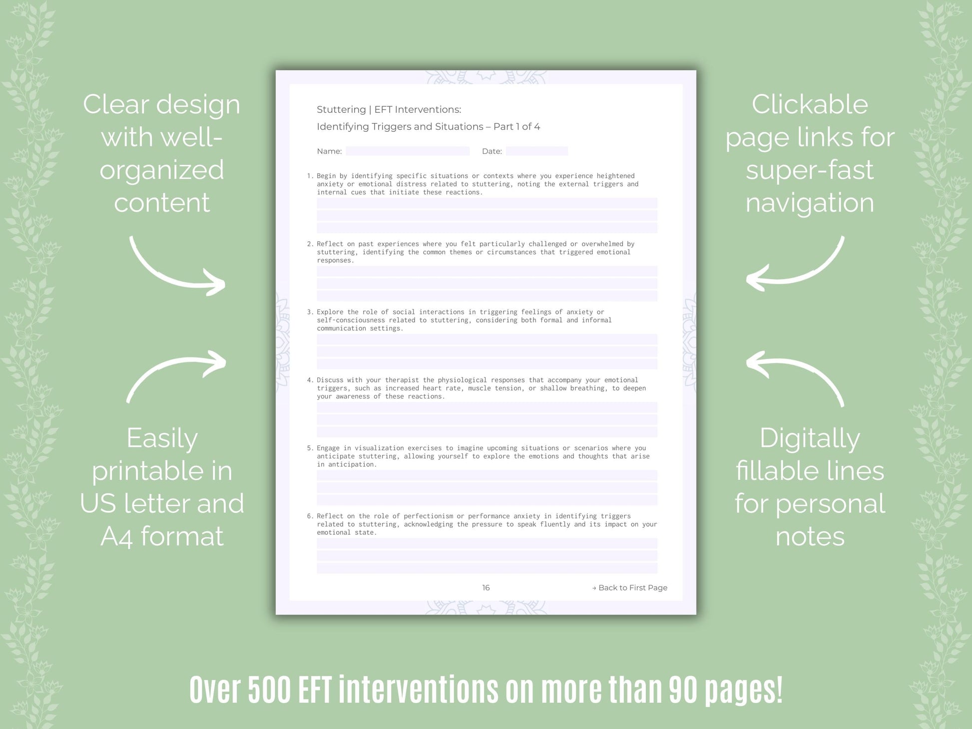 Stuttering Emotionally Focused Therapy (EFT) Counseling Templates