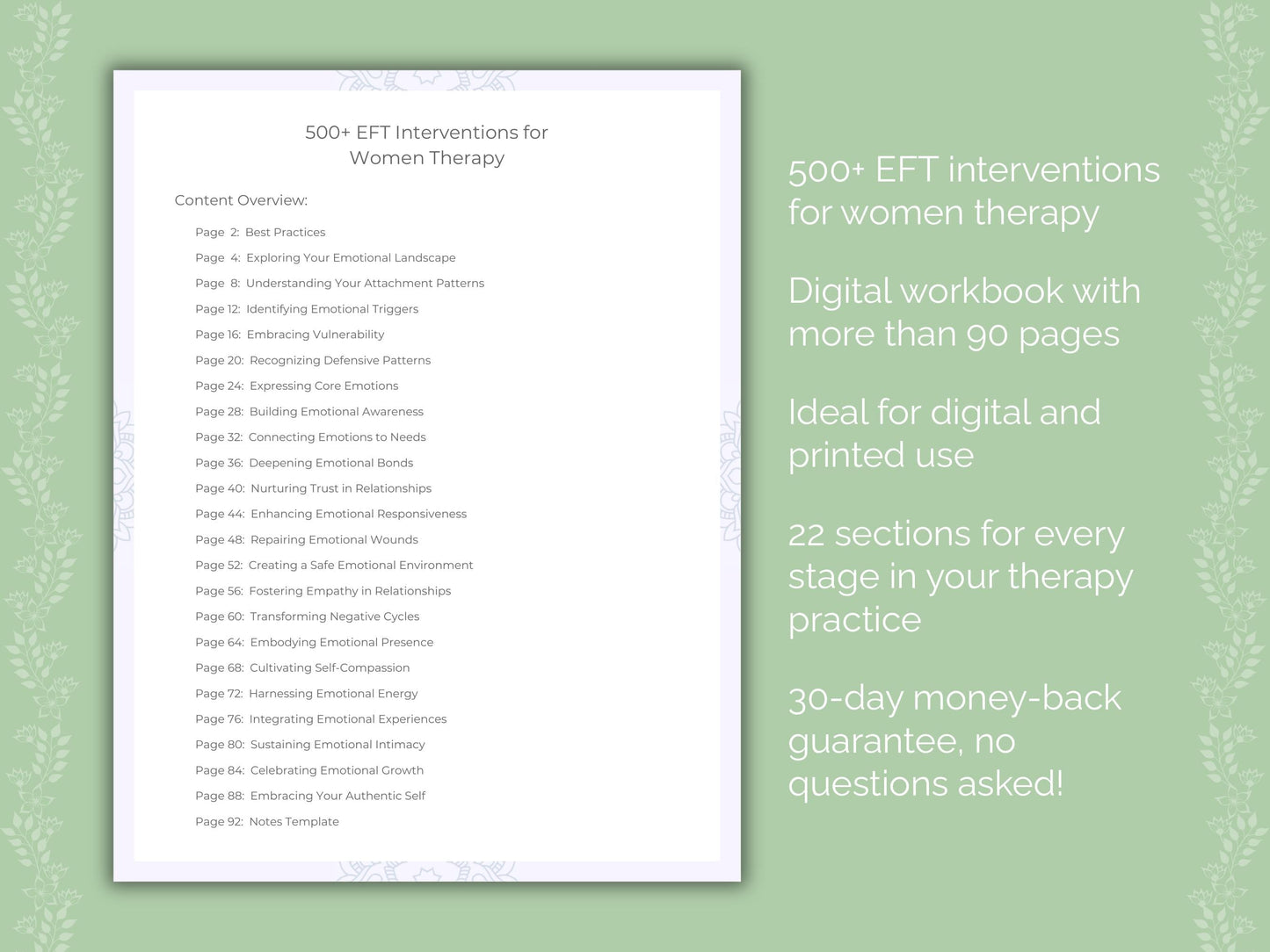 Women Emotionally Focused Therapy (EFT) Therapist Worksheets