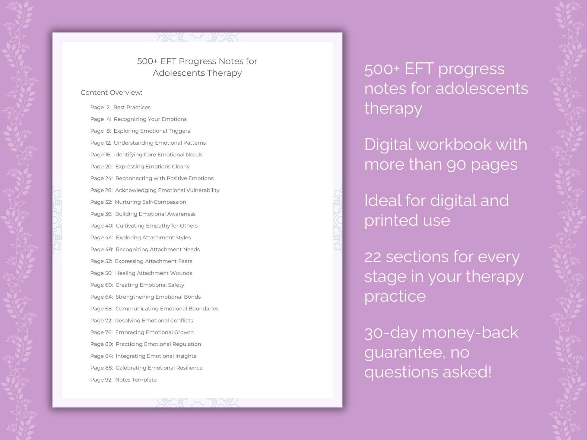 Adolescents Emotionally Focused Therapy (EFT) Therapist Worksheets