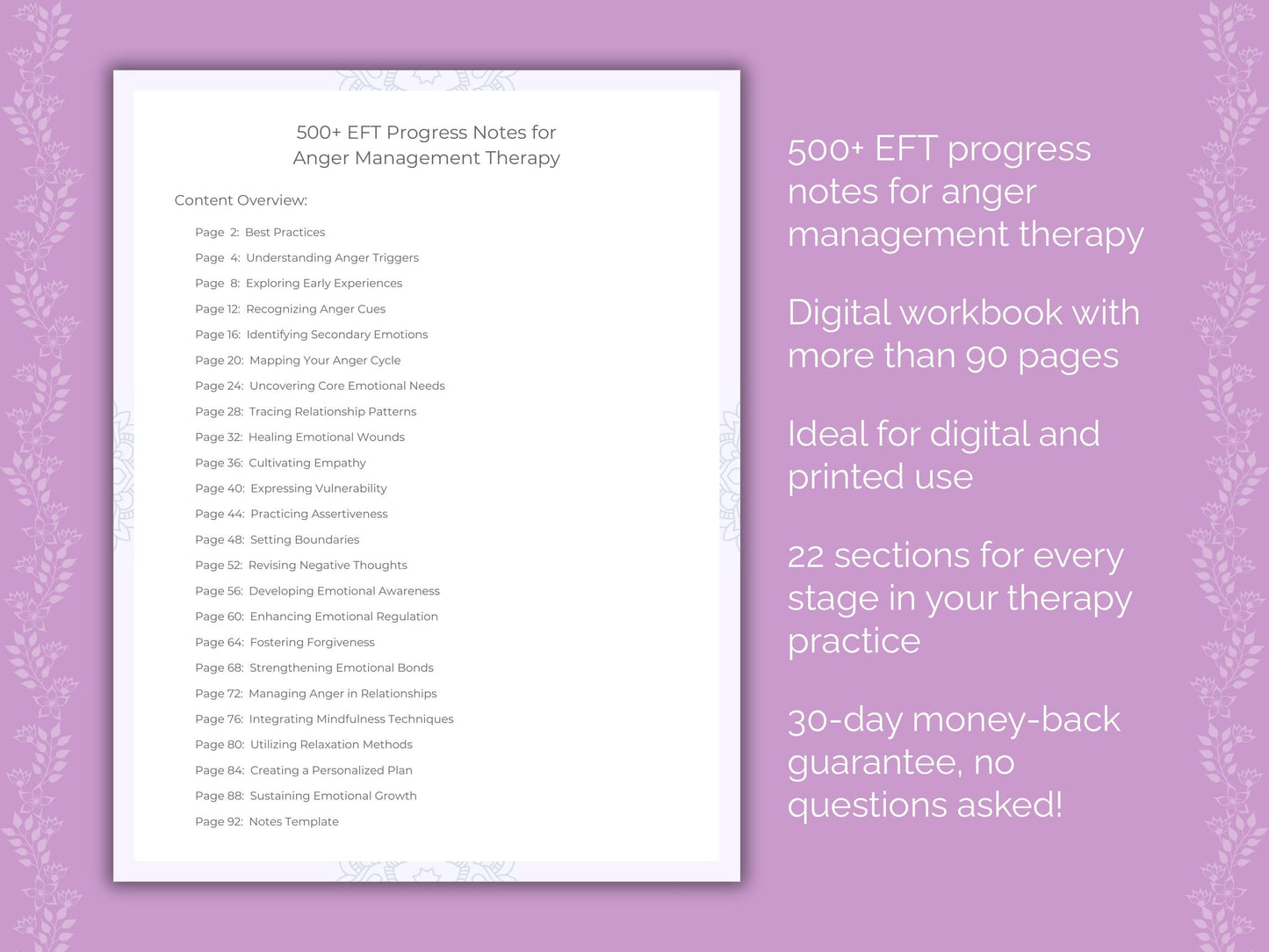 Anger Management Emotionally Focused Therapy (EFT) Therapist Worksheets