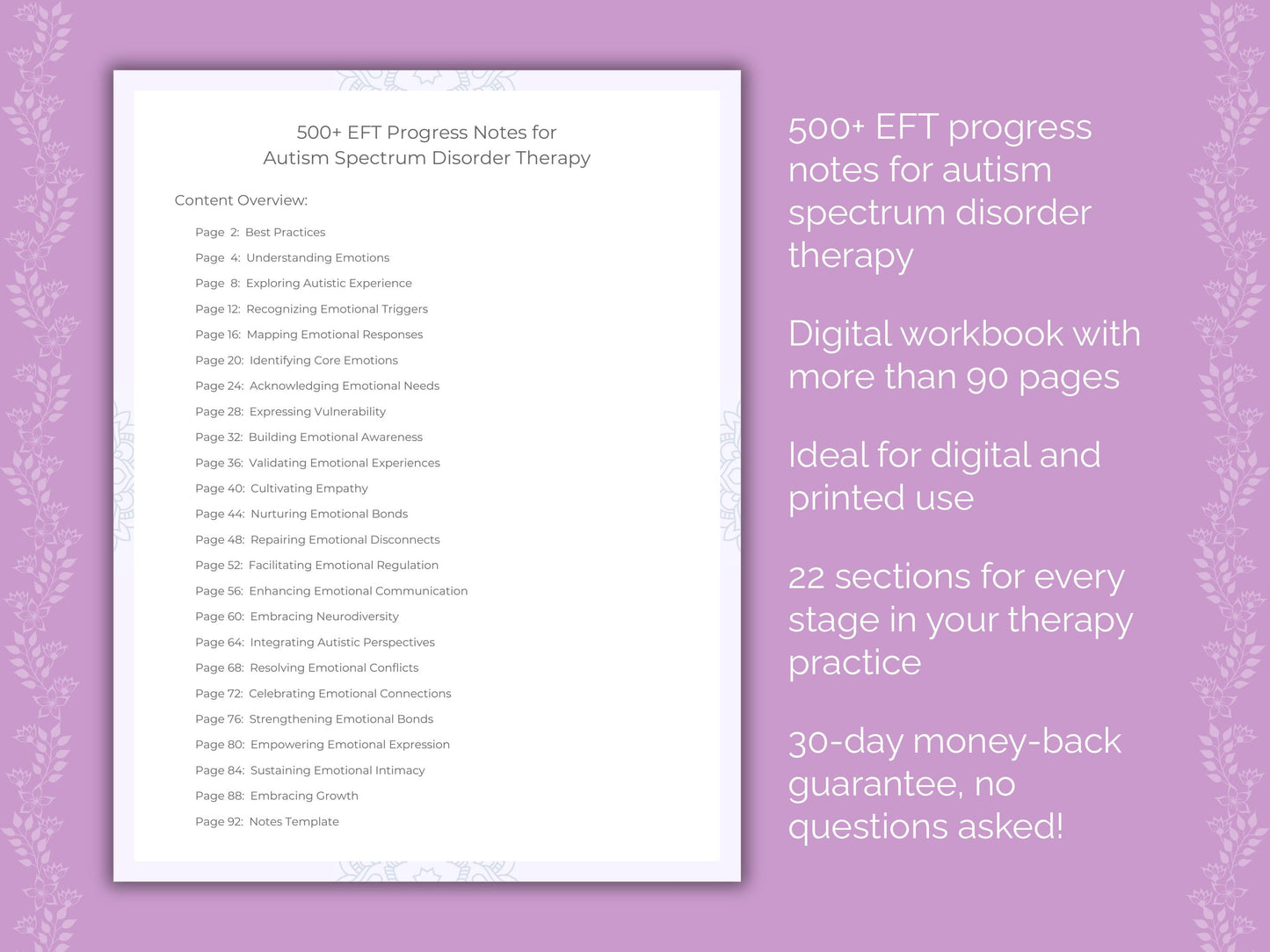 Autism Spectrum Disorder Emotionally Focused Therapy (EFT) Therapist Worksheets