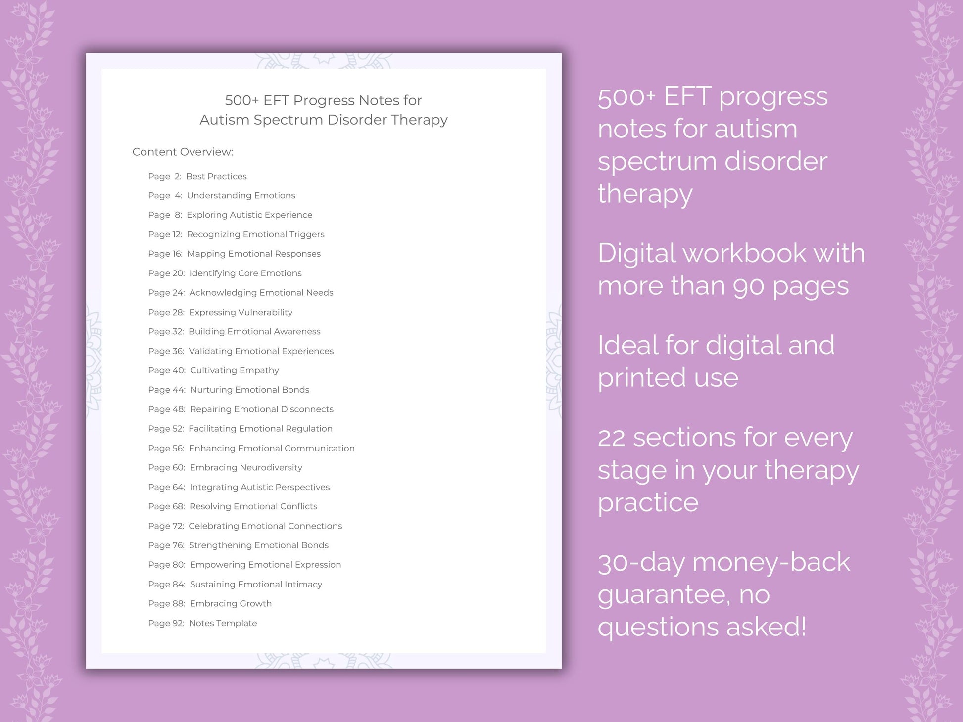 Autism Spectrum Disorder Emotionally Focused Therapy (EFT) Therapist Worksheets