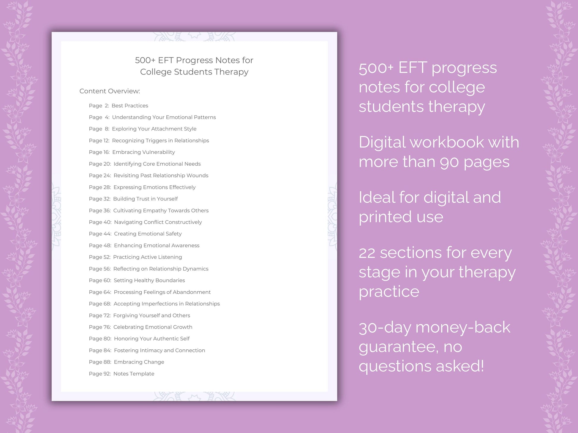 College Students Emotionally Focused Therapy (EFT) Therapist Worksheets