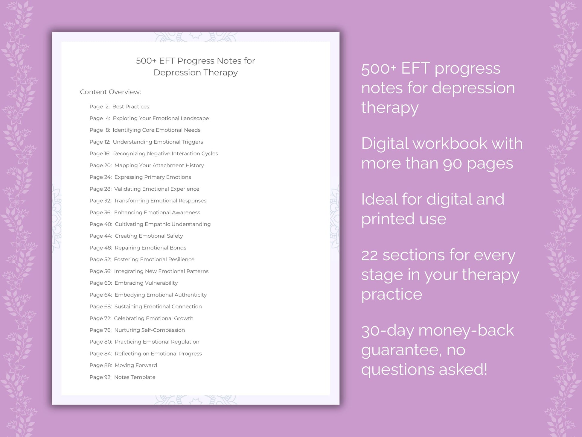 Depression Emotionally Focused Therapy (EFT) Therapist Worksheets