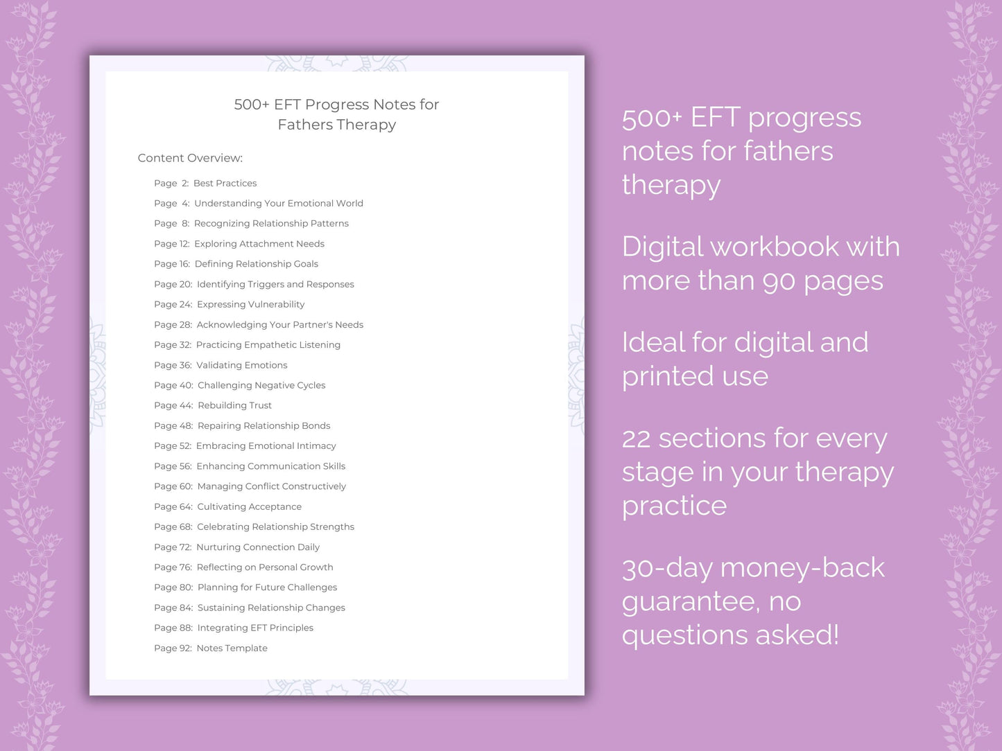 Fathers Emotionally Focused Therapy (EFT) Therapist Worksheets