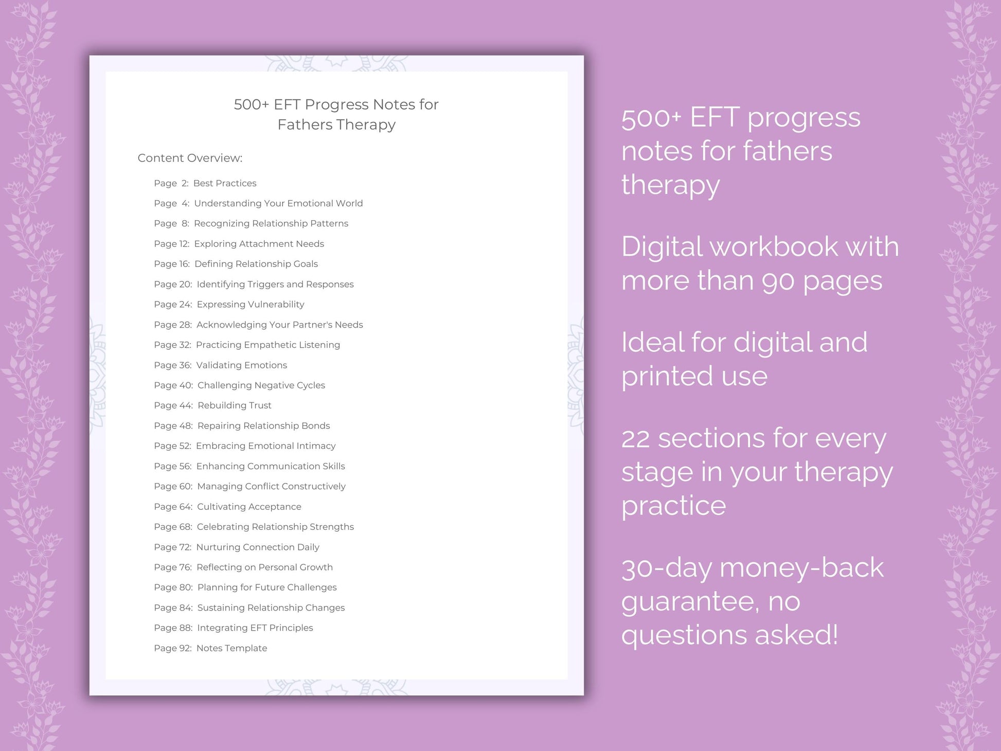 Fathers Emotionally Focused Therapy (EFT) Therapist Worksheets