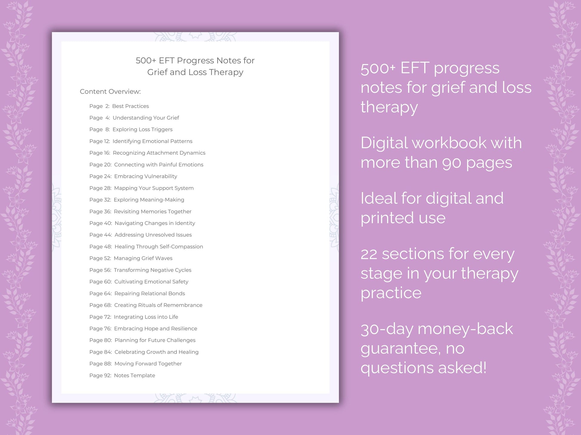 Grief and Loss Emotionally Focused Therapy (EFT) Therapist Worksheets