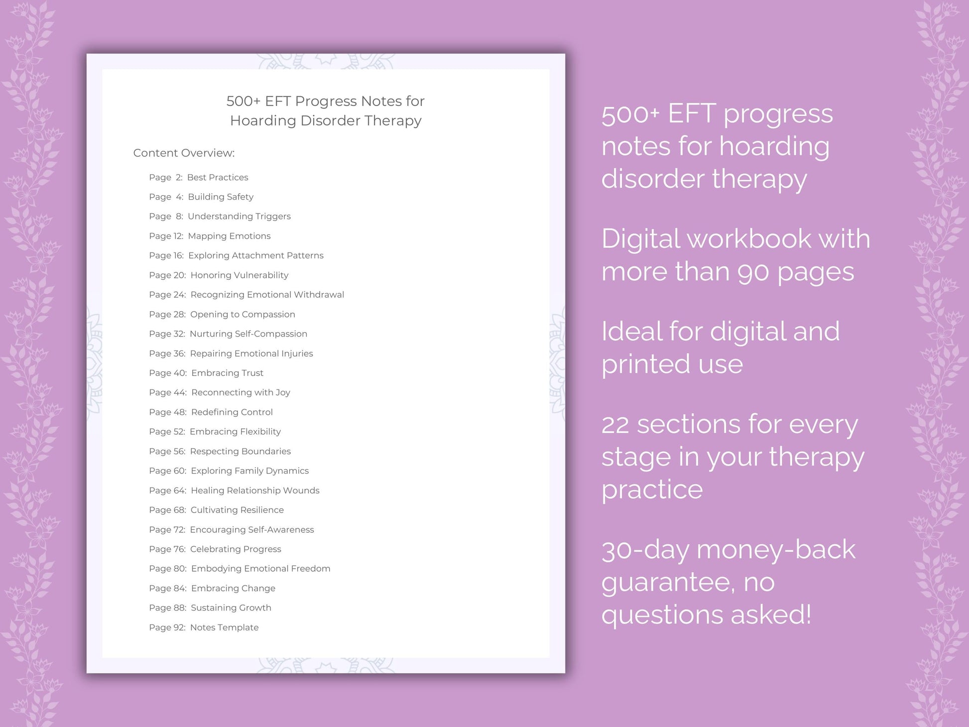 Hoarding Disorder Emotionally Focused Therapy (EFT) Therapist Worksheets