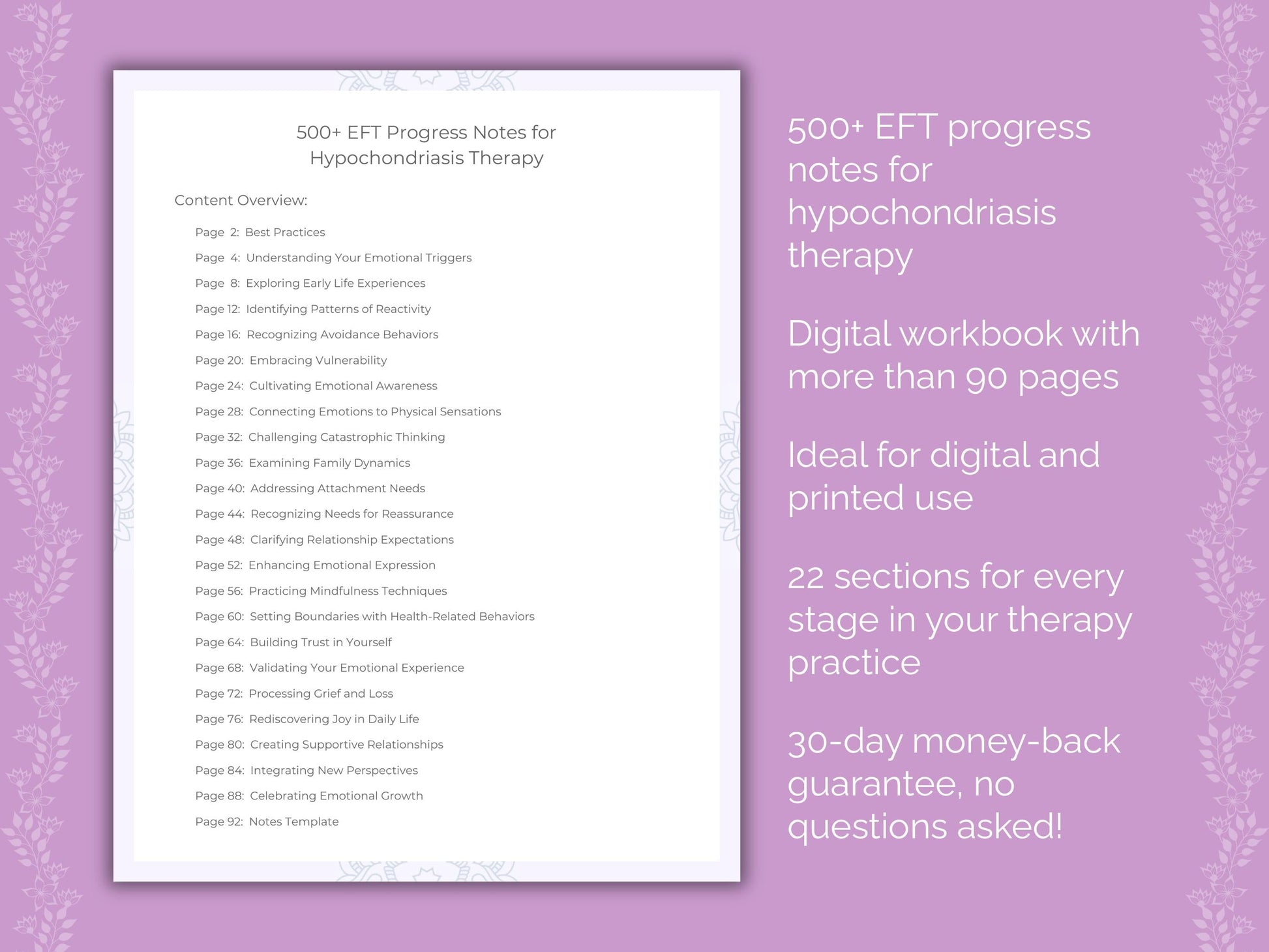 Hypochondriasis Emotionally Focused Therapy (EFT) Therapist Worksheets