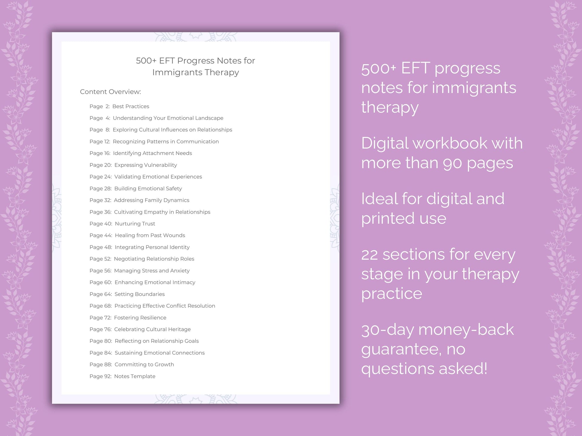 Immigrants Emotionally Focused Therapy (EFT) Therapist Worksheets