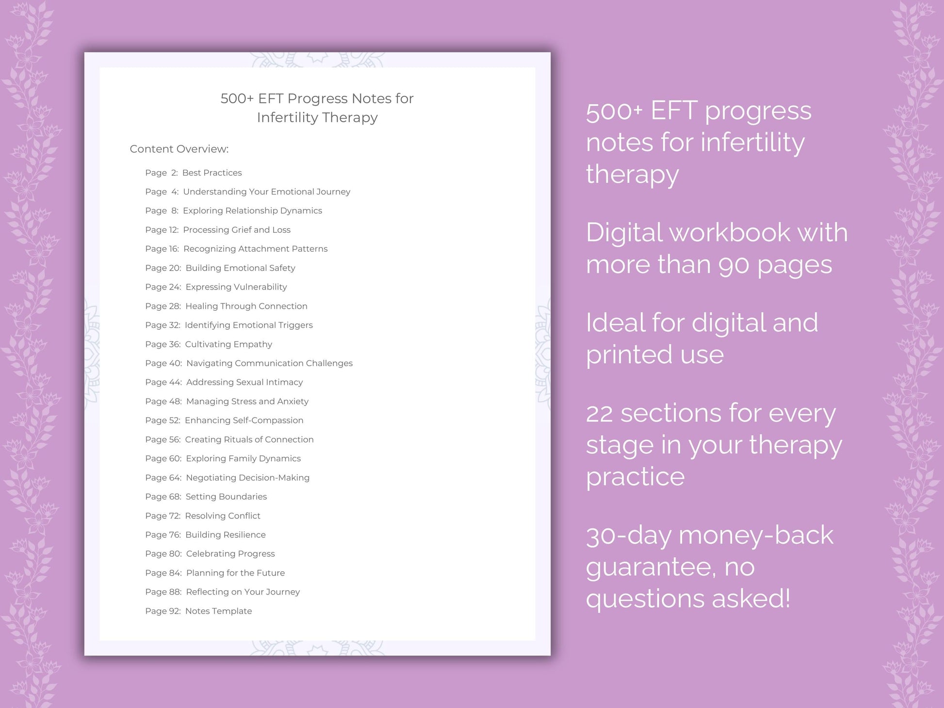 Infertility Emotionally Focused Therapy (EFT) Therapist Worksheets