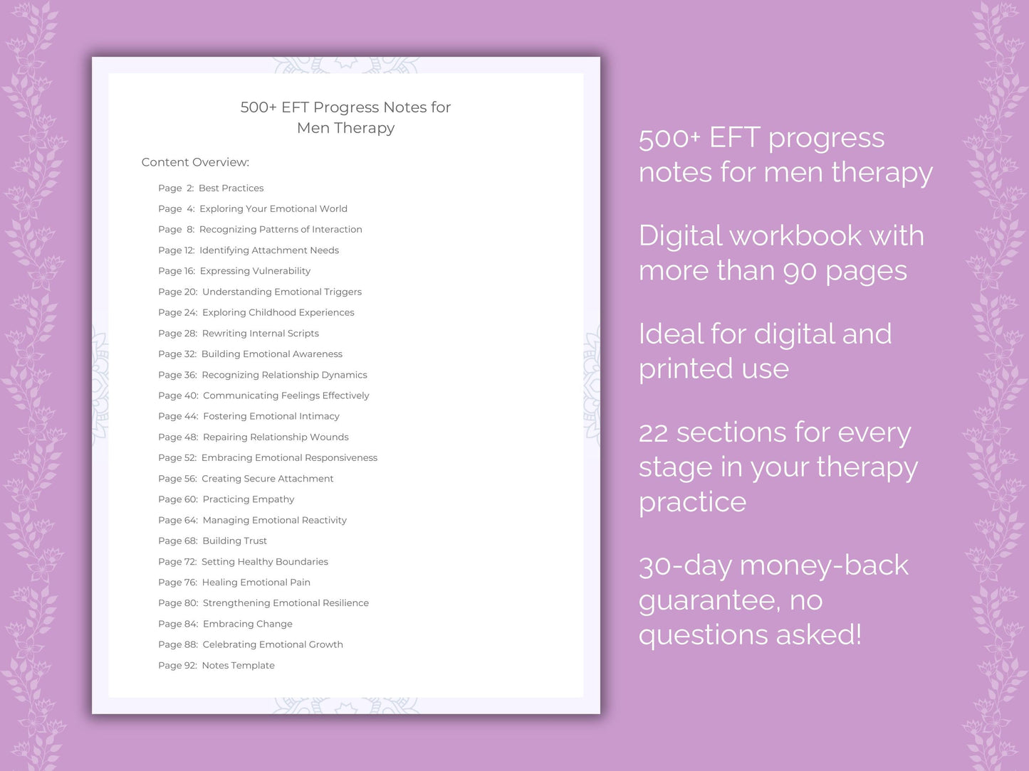 Men Emotionally Focused Therapy (EFT) Therapist Worksheets