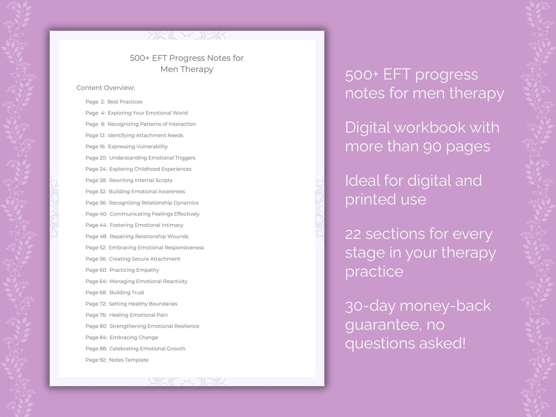 Men Emotionally Focused Therapy (EFT) Therapist Worksheets