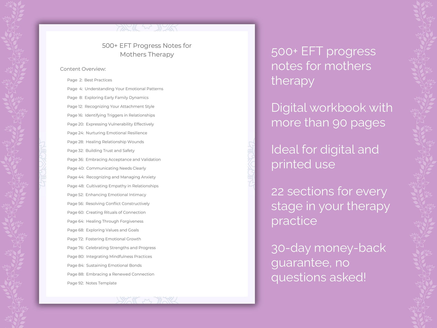 Mothers Emotionally Focused Therapy (EFT) Therapist Worksheets