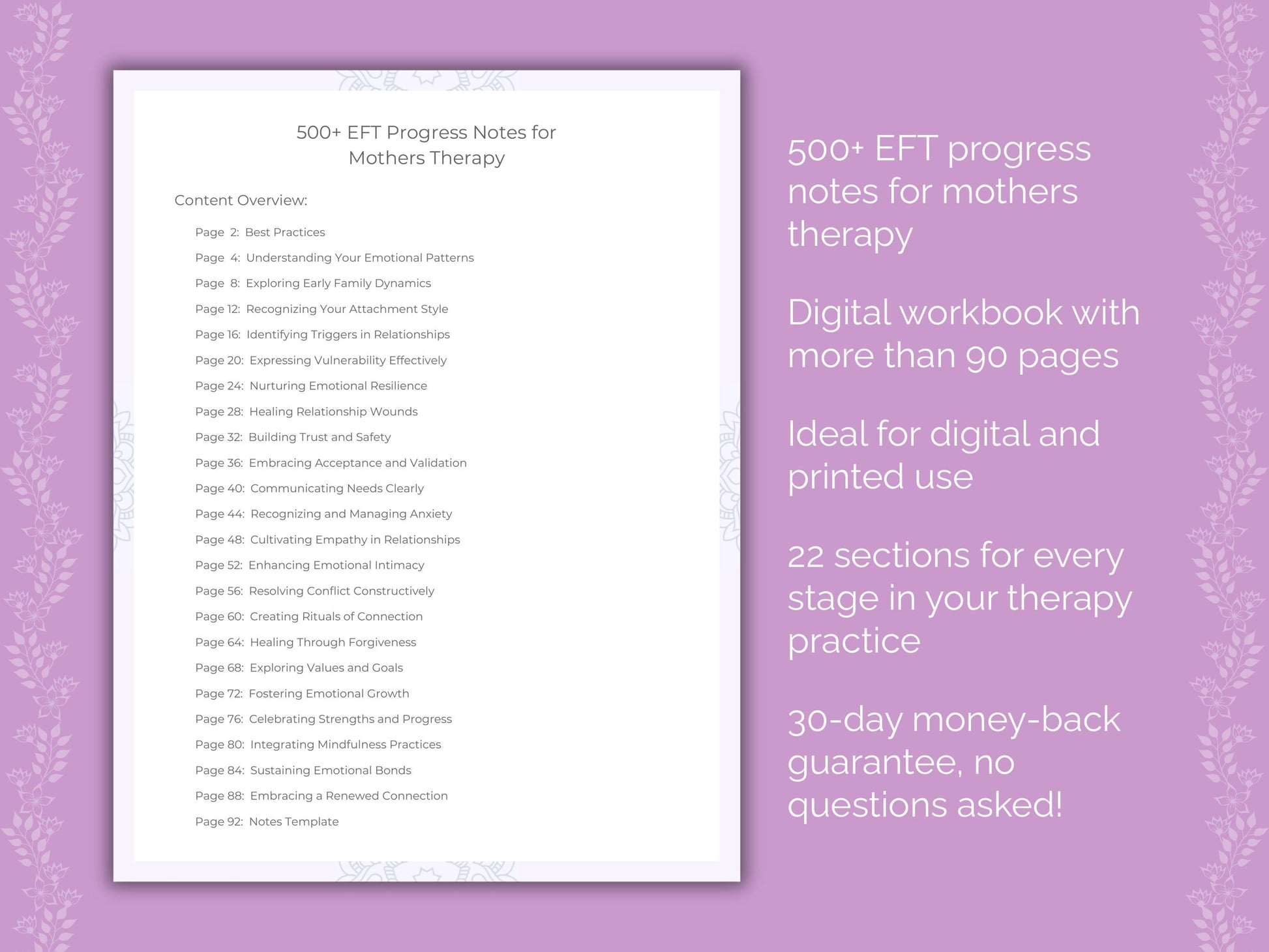Mothers Emotionally Focused Therapy (EFT) Therapist Worksheets