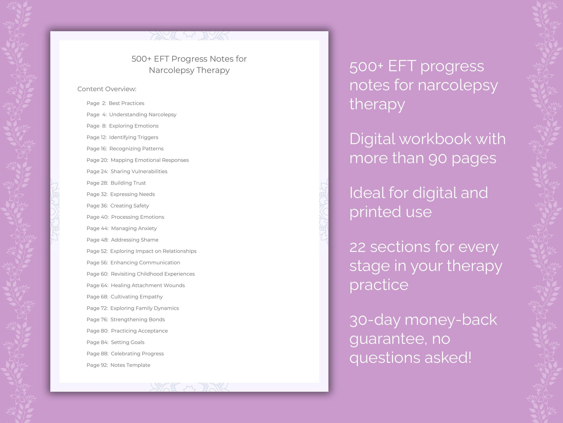 Narcolepsy Emotionally Focused Therapy (EFT) Therapist Worksheets