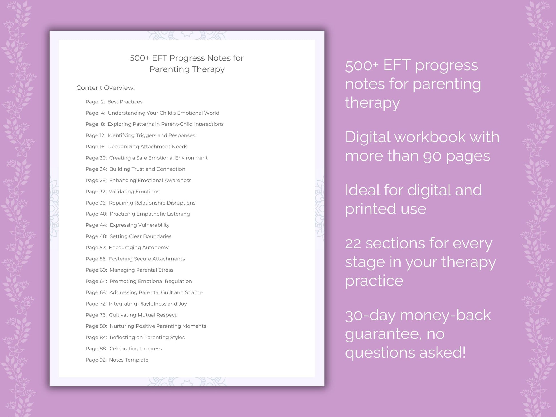 Parenting Emotionally Focused Therapy (EFT) Therapist Worksheets