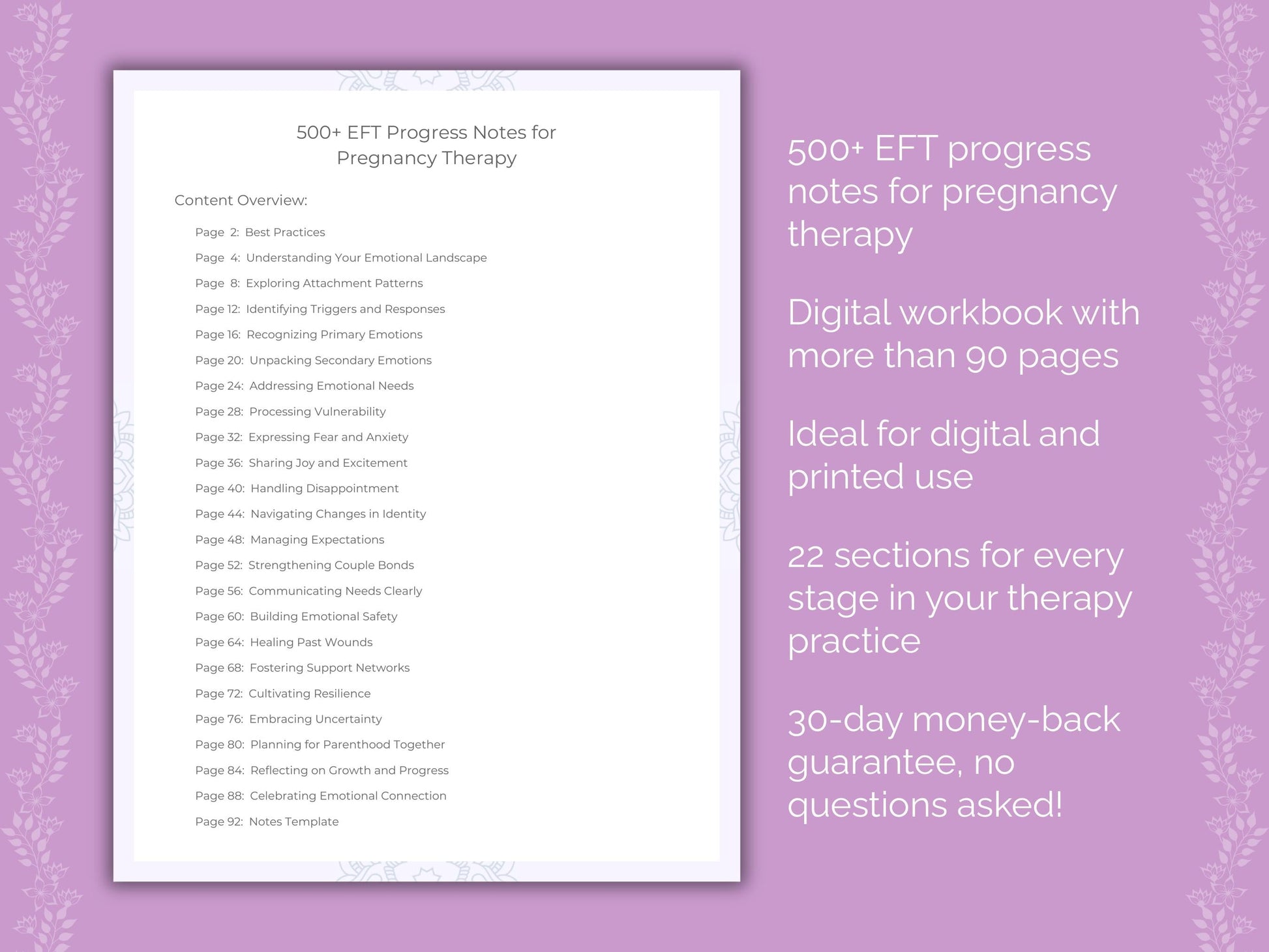 Pregnancy Emotionally Focused Therapy (EFT) Therapist Worksheets