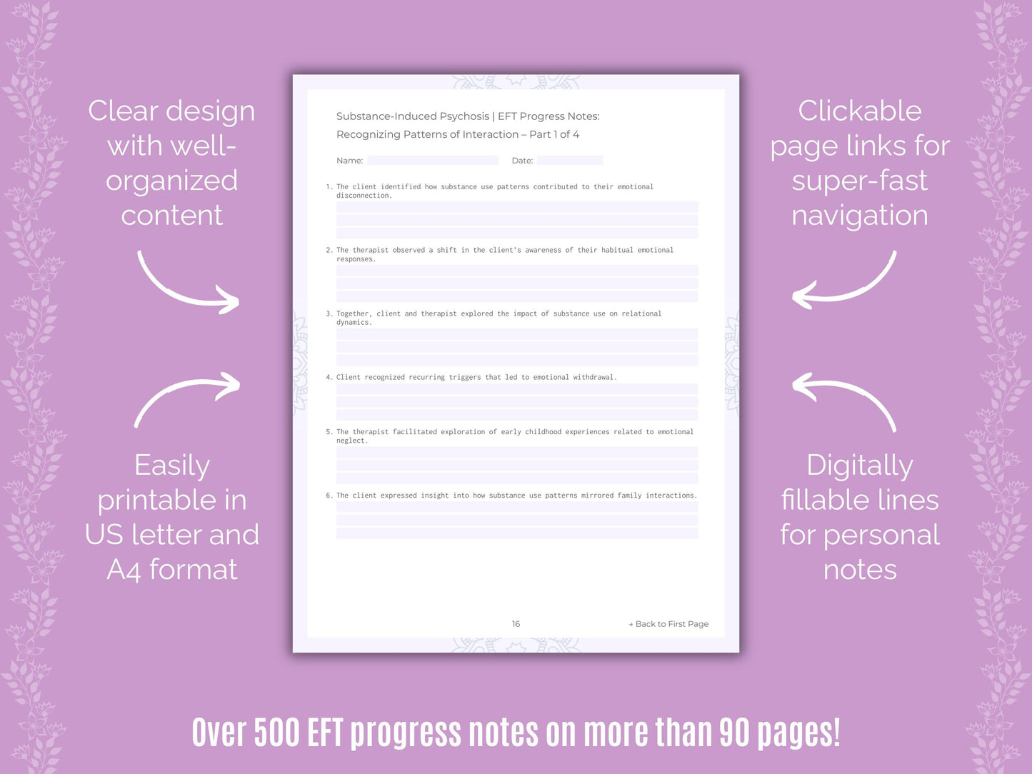 Substance-Induced Psychosis Emotionally Focused Therapy (EFT) Counseling Templates