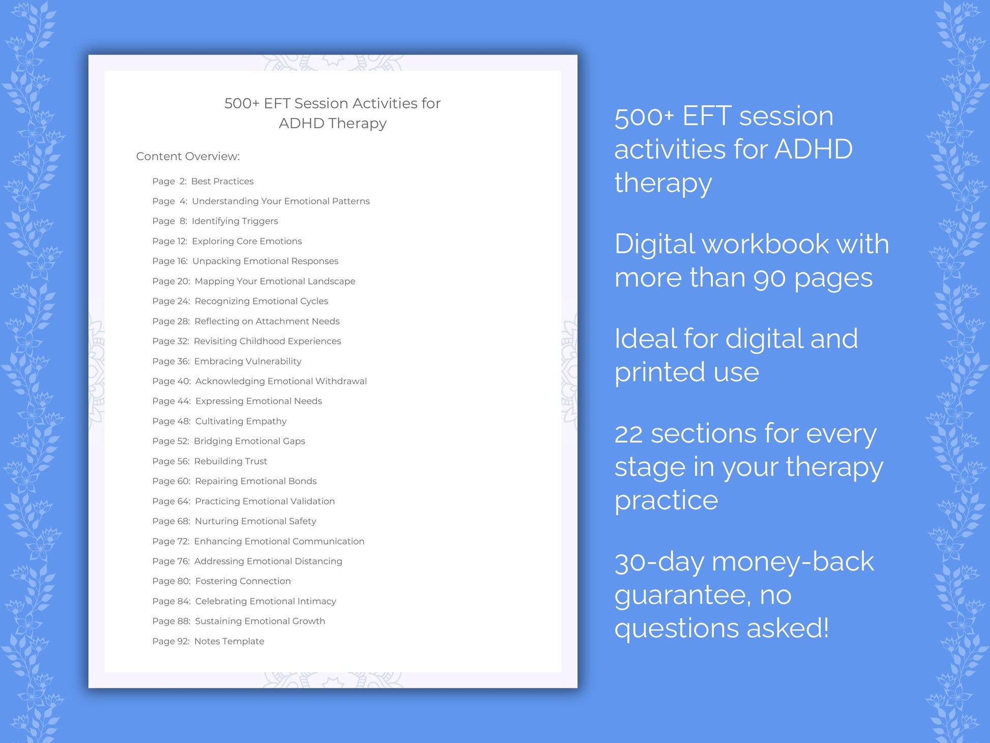 ADHD Emotionally Focused Therapy (EFT) Therapist Worksheets