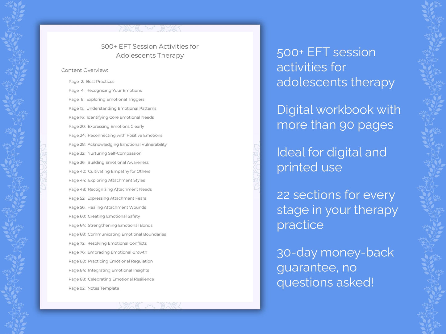 Adolescents Emotionally Focused Therapy (EFT) Therapist Worksheets