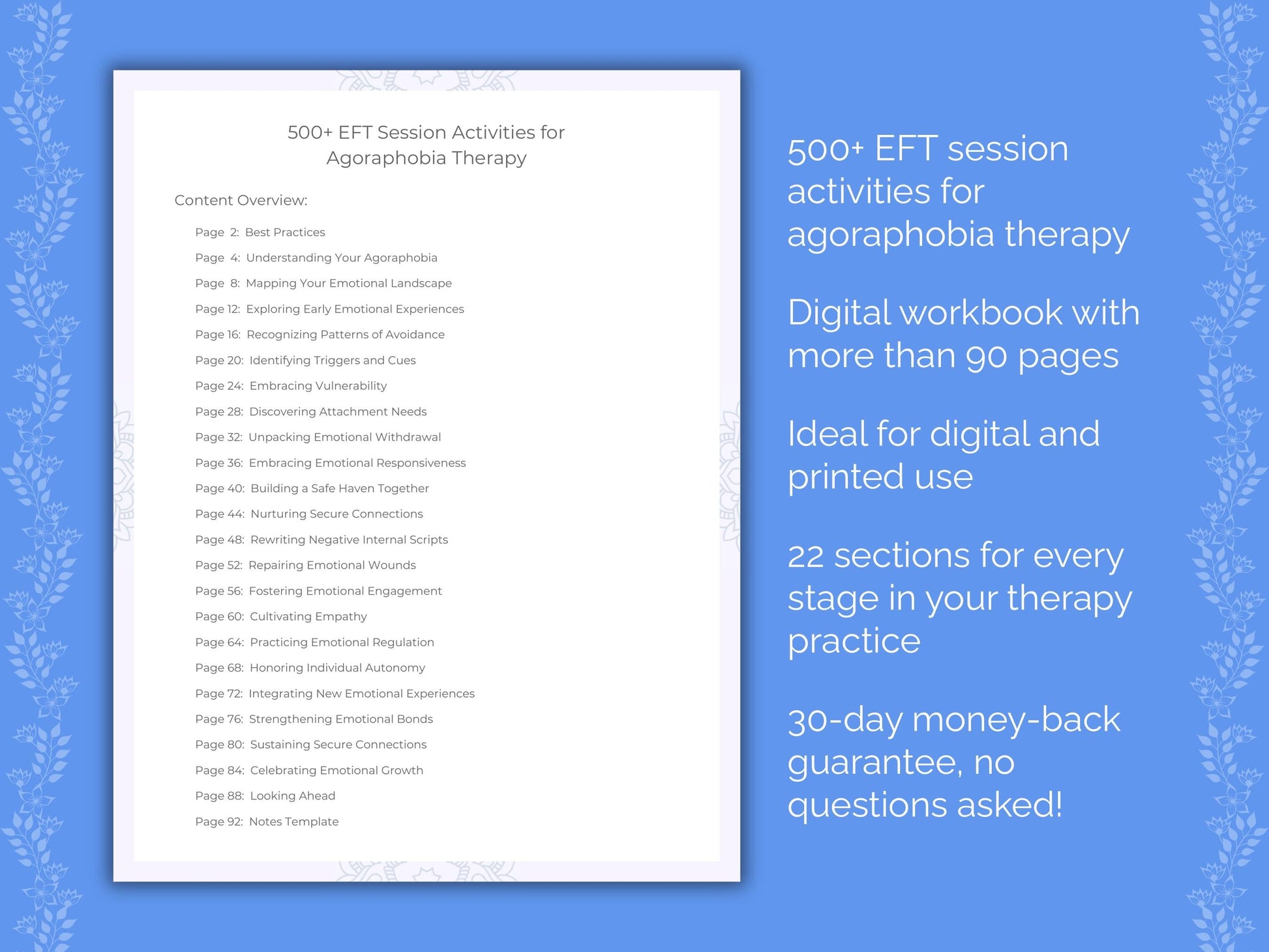 Agoraphobia Emotionally Focused Therapy (EFT) Therapist Worksheets