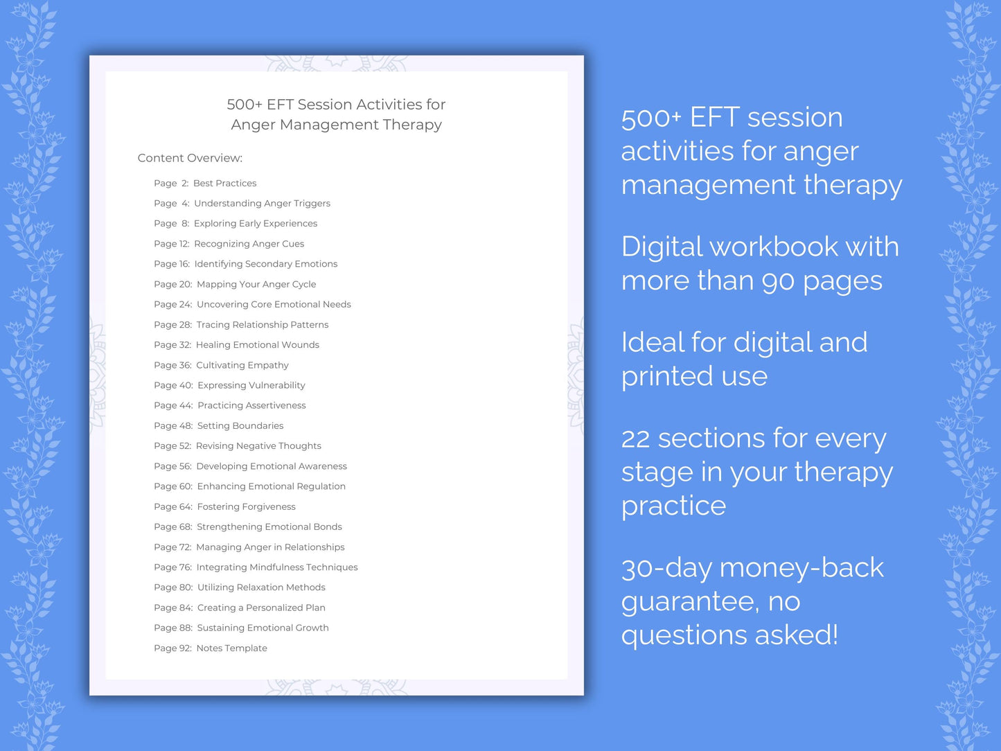 Anger Management Emotionally Focused Therapy (EFT) Therapist Worksheets