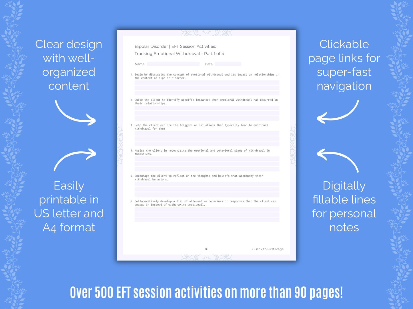 Bipolar Disorder Emotionally Focused Therapy (EFT) Counseling Templates