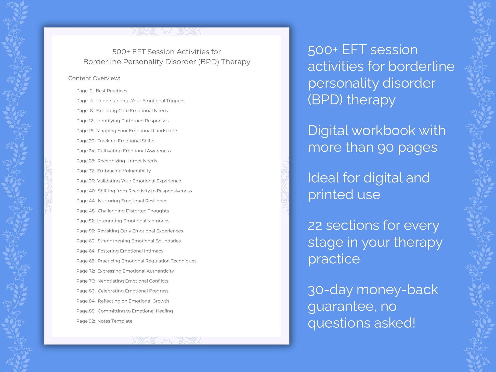 Borderline Personality Disorder (BPD) Emotionally Focused Therapy (EFT) Therapist Worksheets