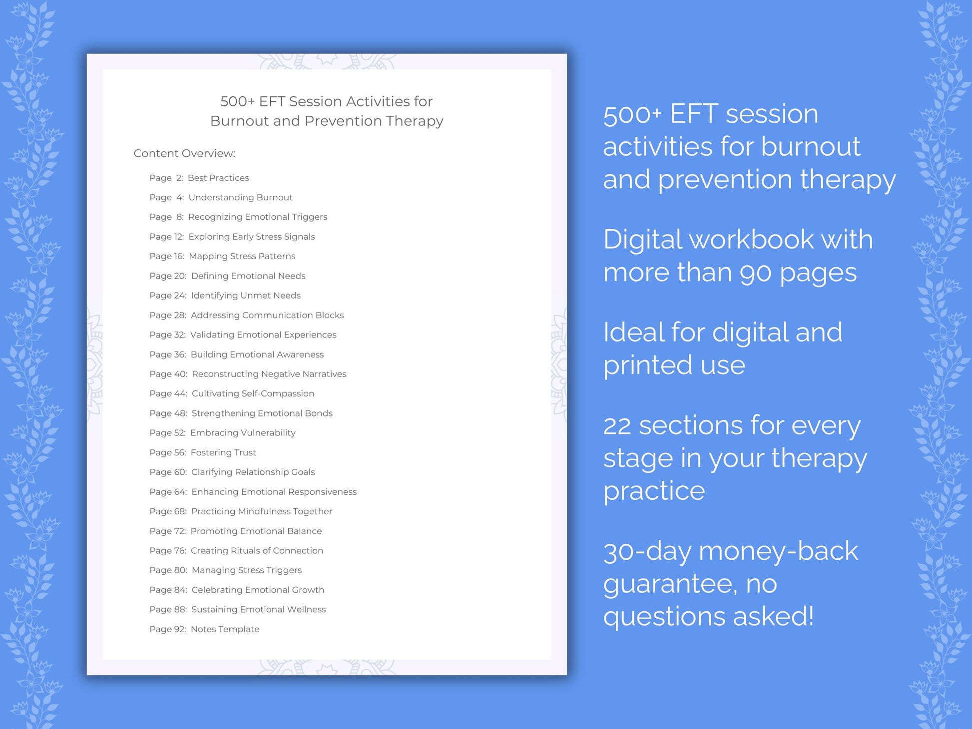 Burnout and Prevention Emotionally Focused Therapy (EFT) Therapist Worksheets