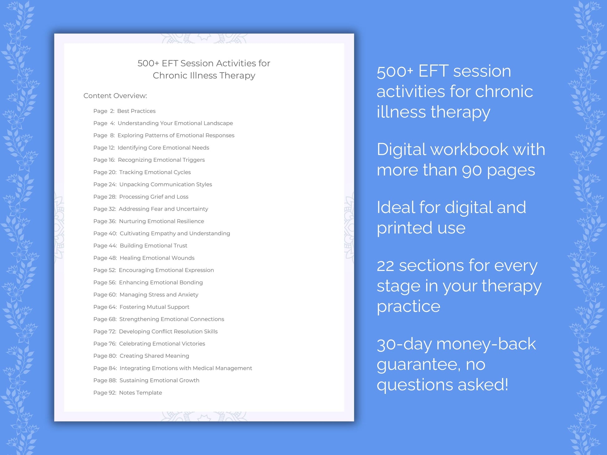 Chronic Illness Emotionally Focused Therapy (EFT) Therapist Worksheets