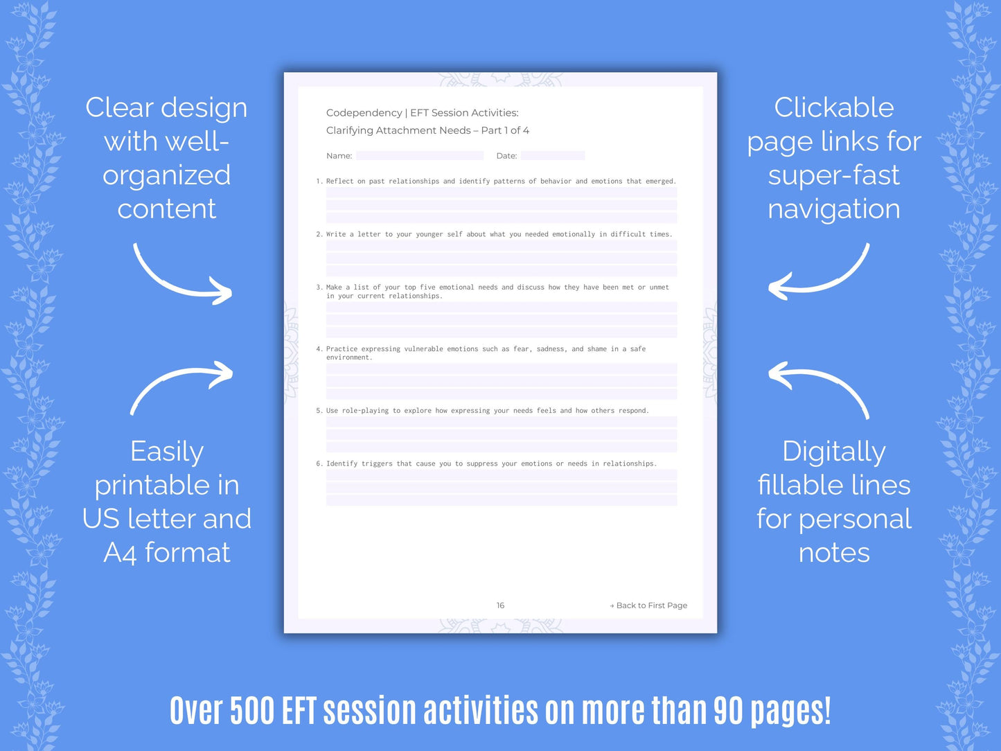 Codependency Emotionally Focused Therapy (EFT) Counseling Templates