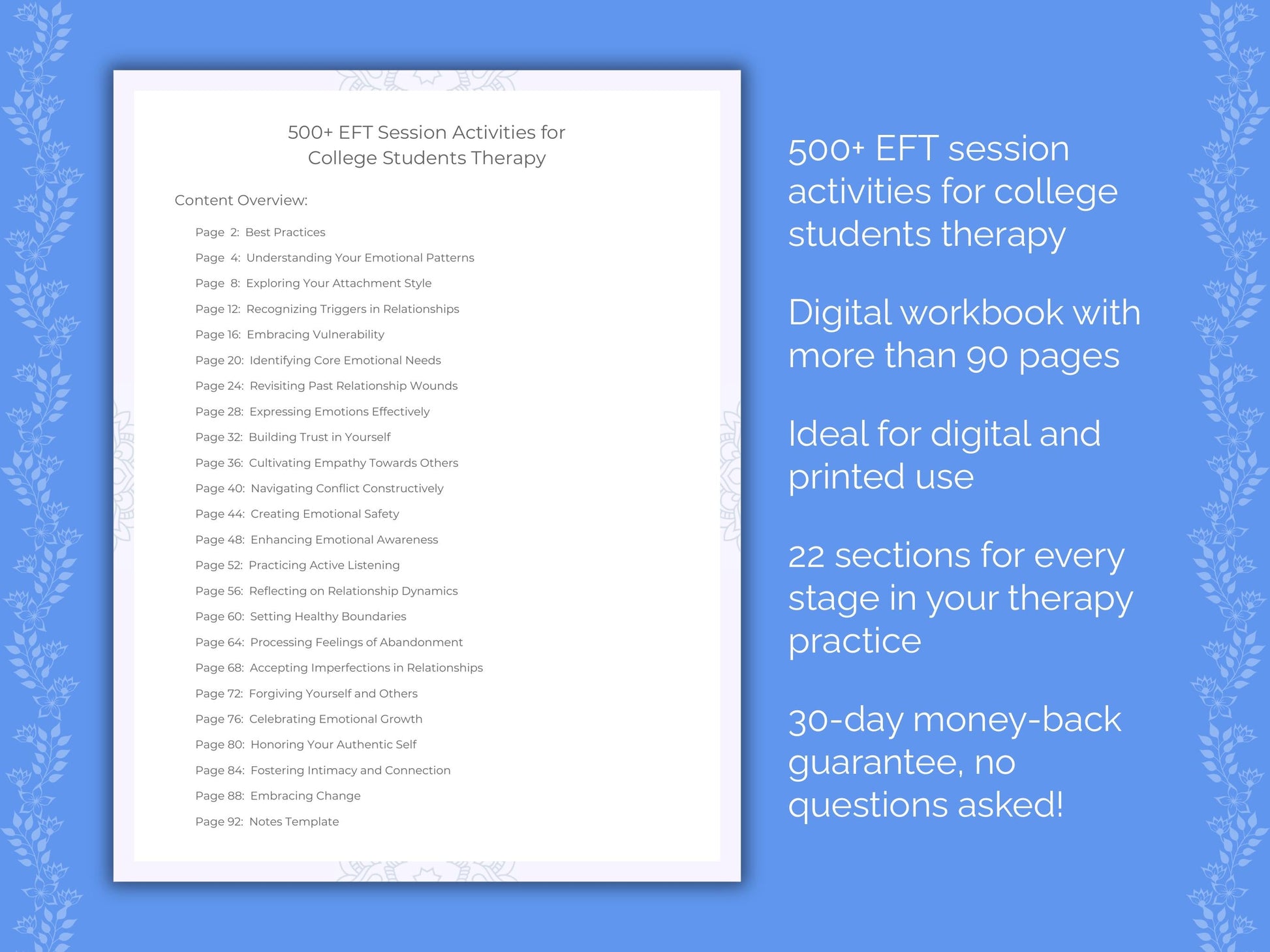 College Students Emotionally Focused Therapy (EFT) Therapist Worksheets