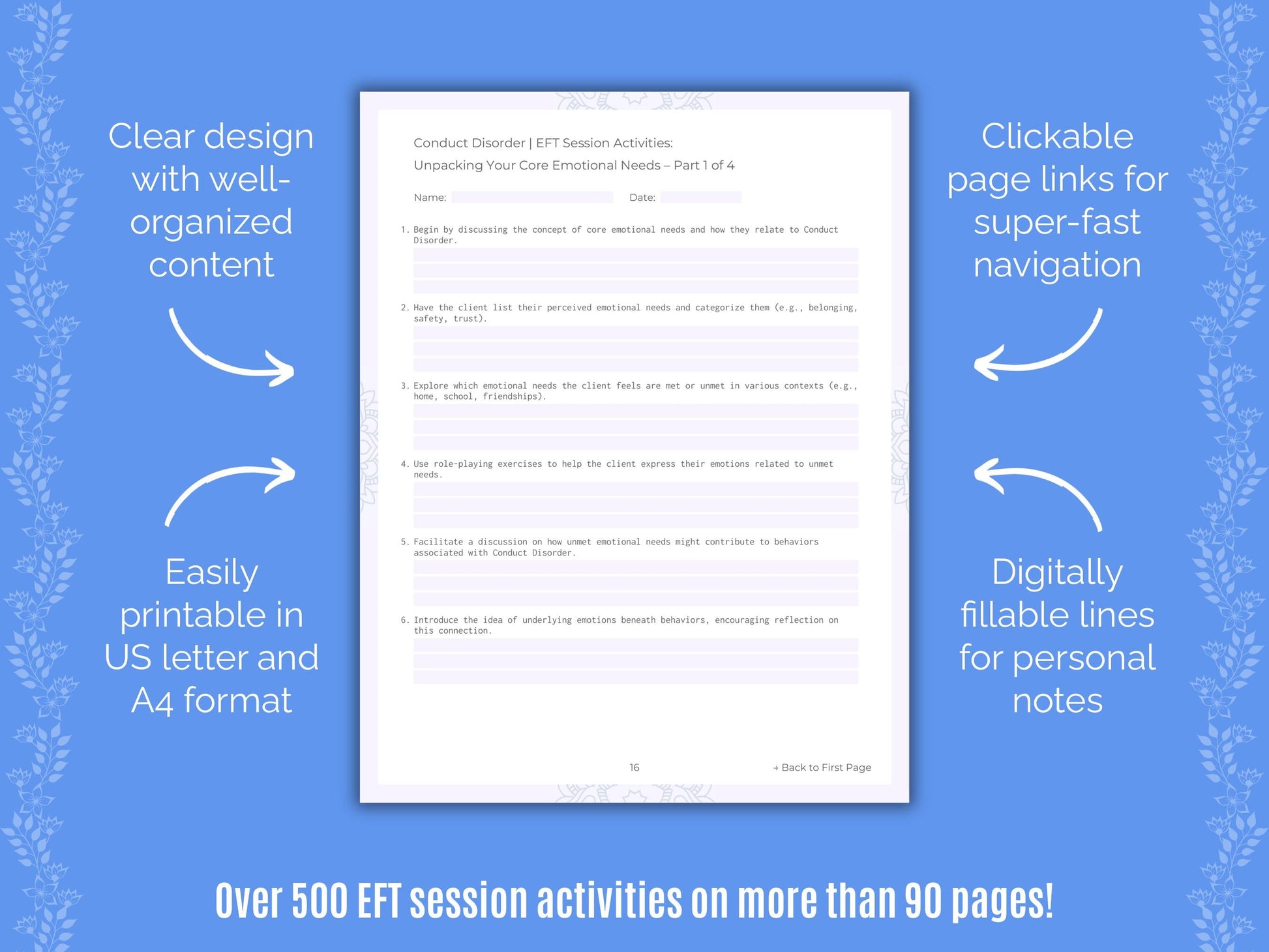 Conduct Disorder Emotionally Focused Therapy (EFT) Counseling Templates