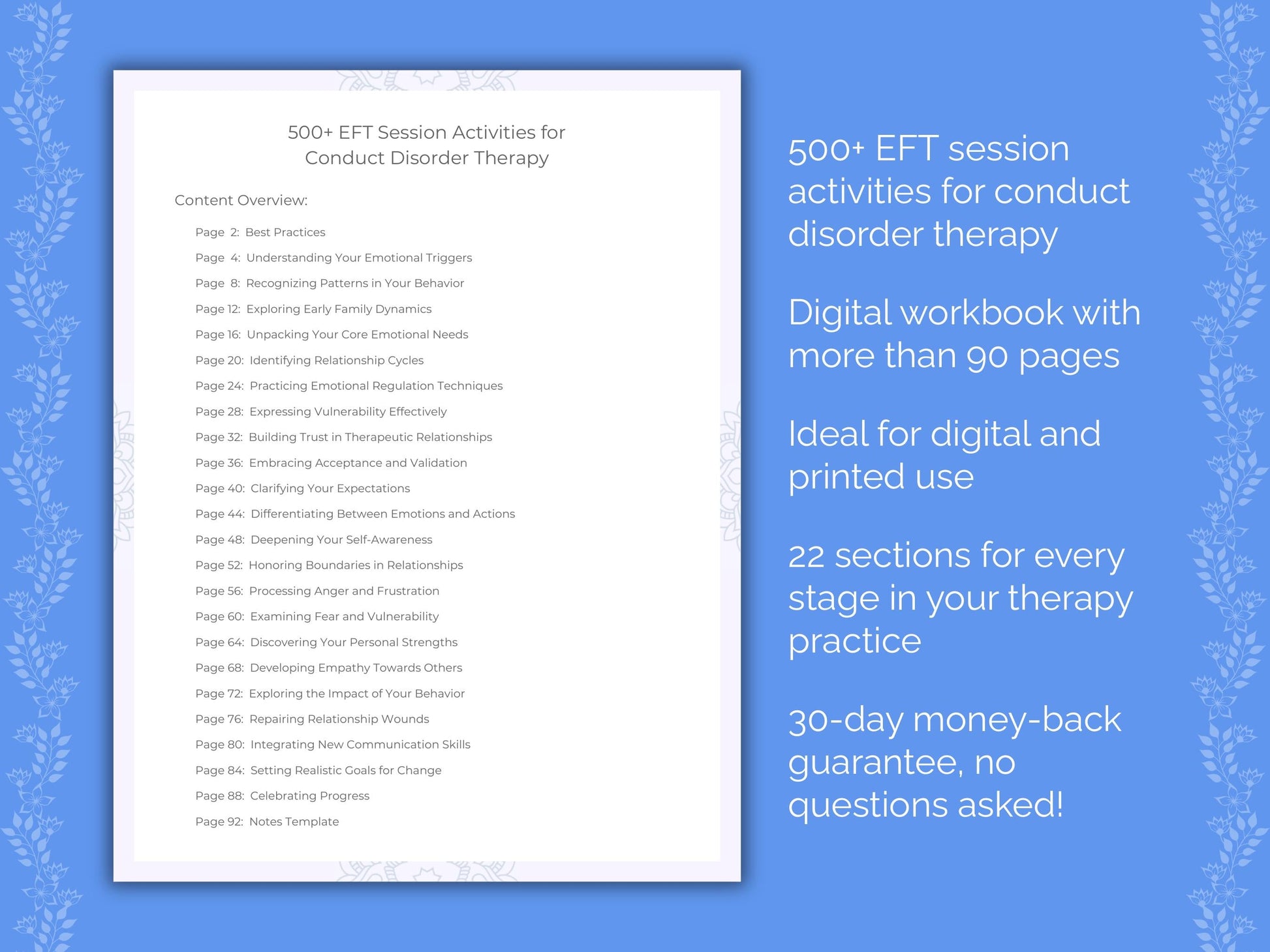 Conduct Disorder Emotionally Focused Therapy (EFT) Therapist Worksheets