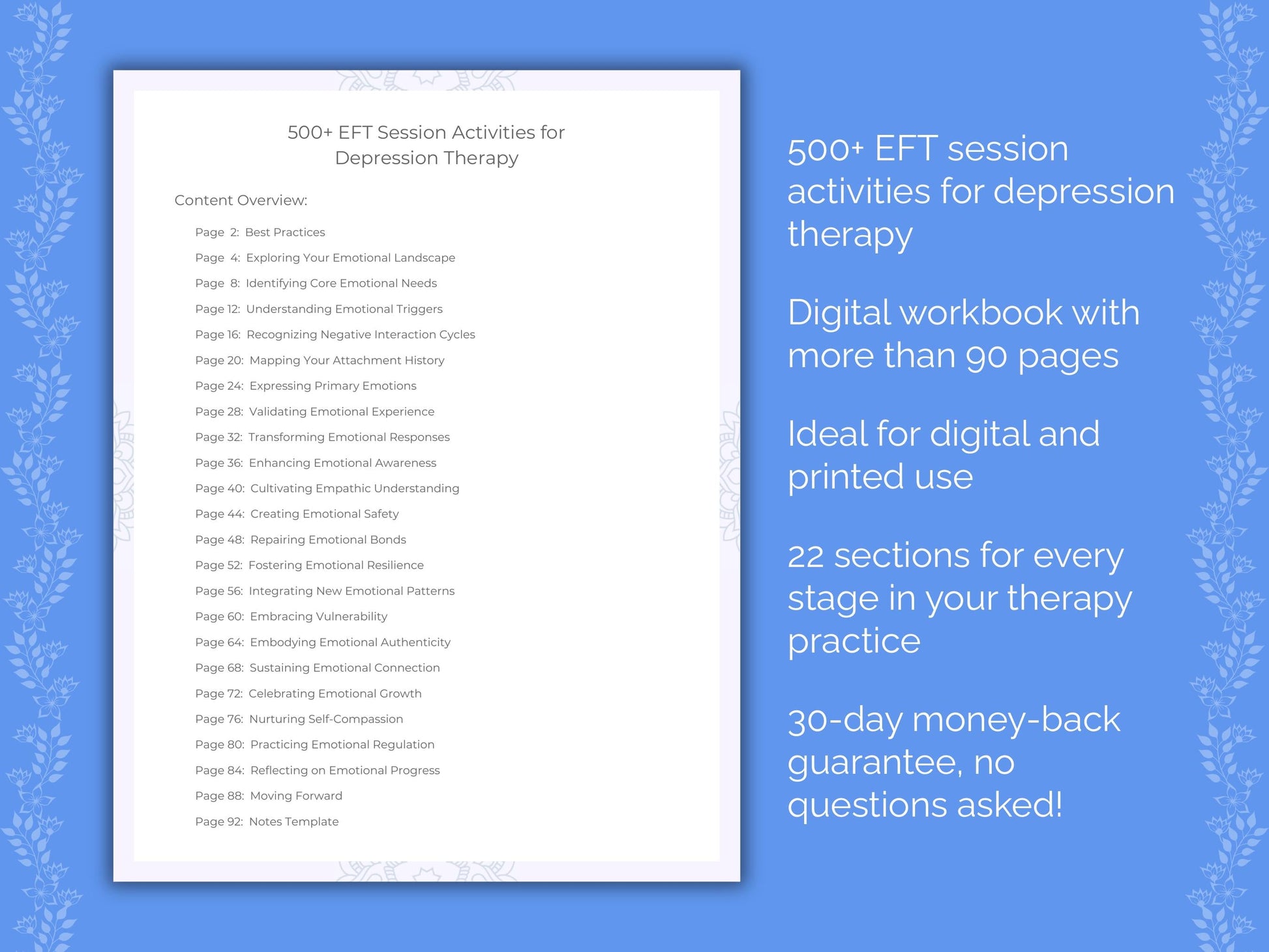 Depression Emotionally Focused Therapy (EFT) Therapist Worksheets