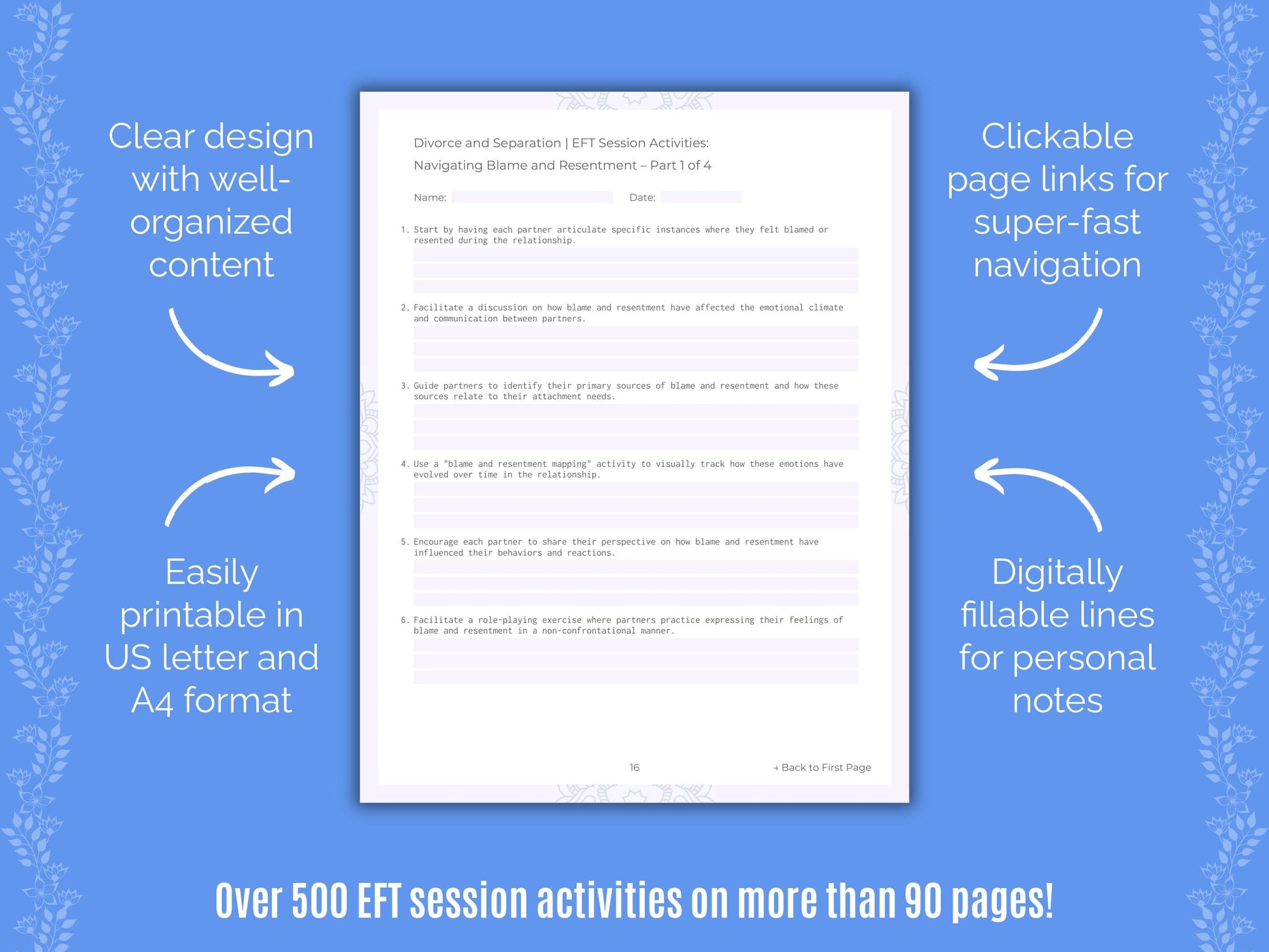 Divorce and Separation Emotionally Focused Therapy (EFT) Counseling Templates